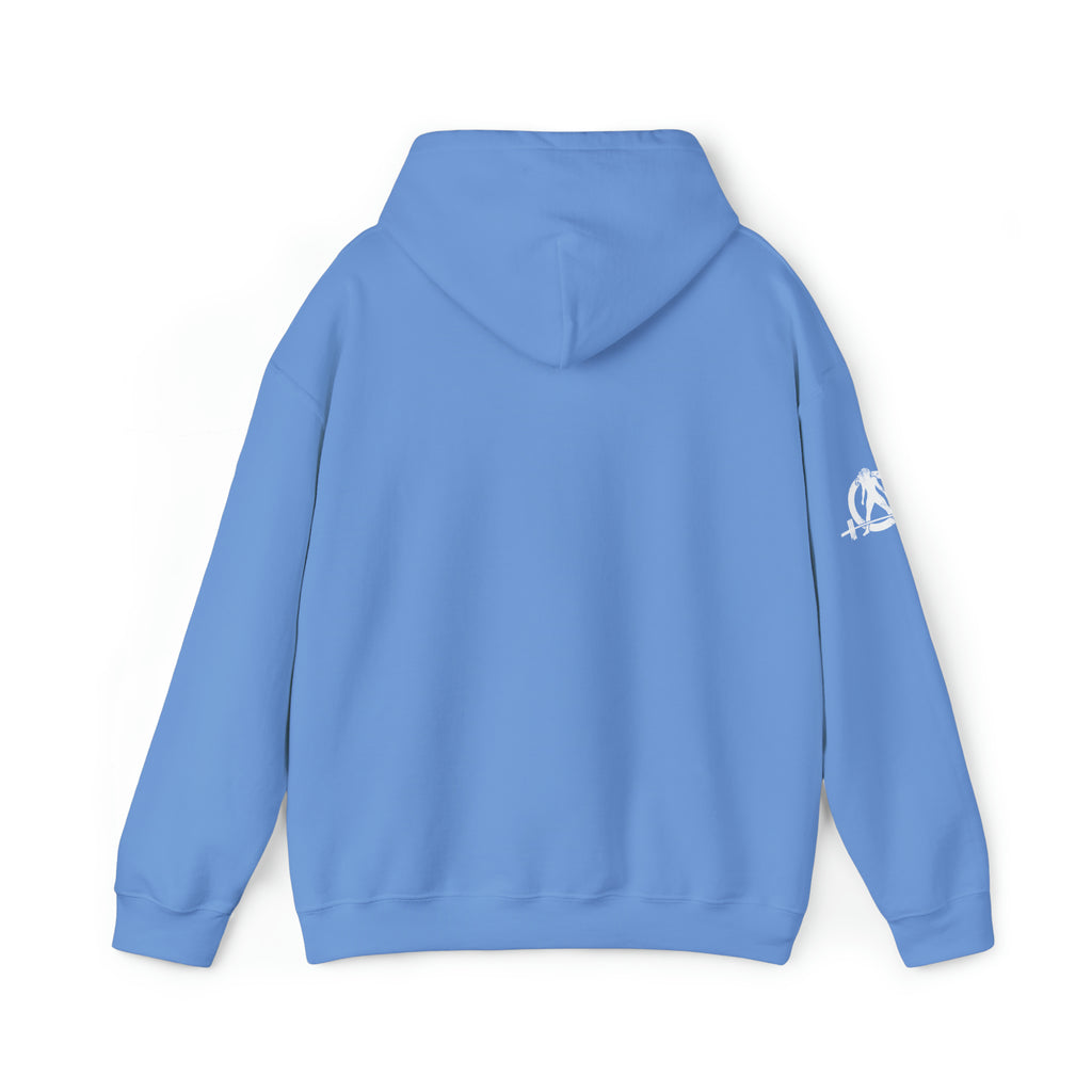 She is STRONG - Unisex Heavy Blend Hooded Sweatshirt - White Logo -  Plain Back