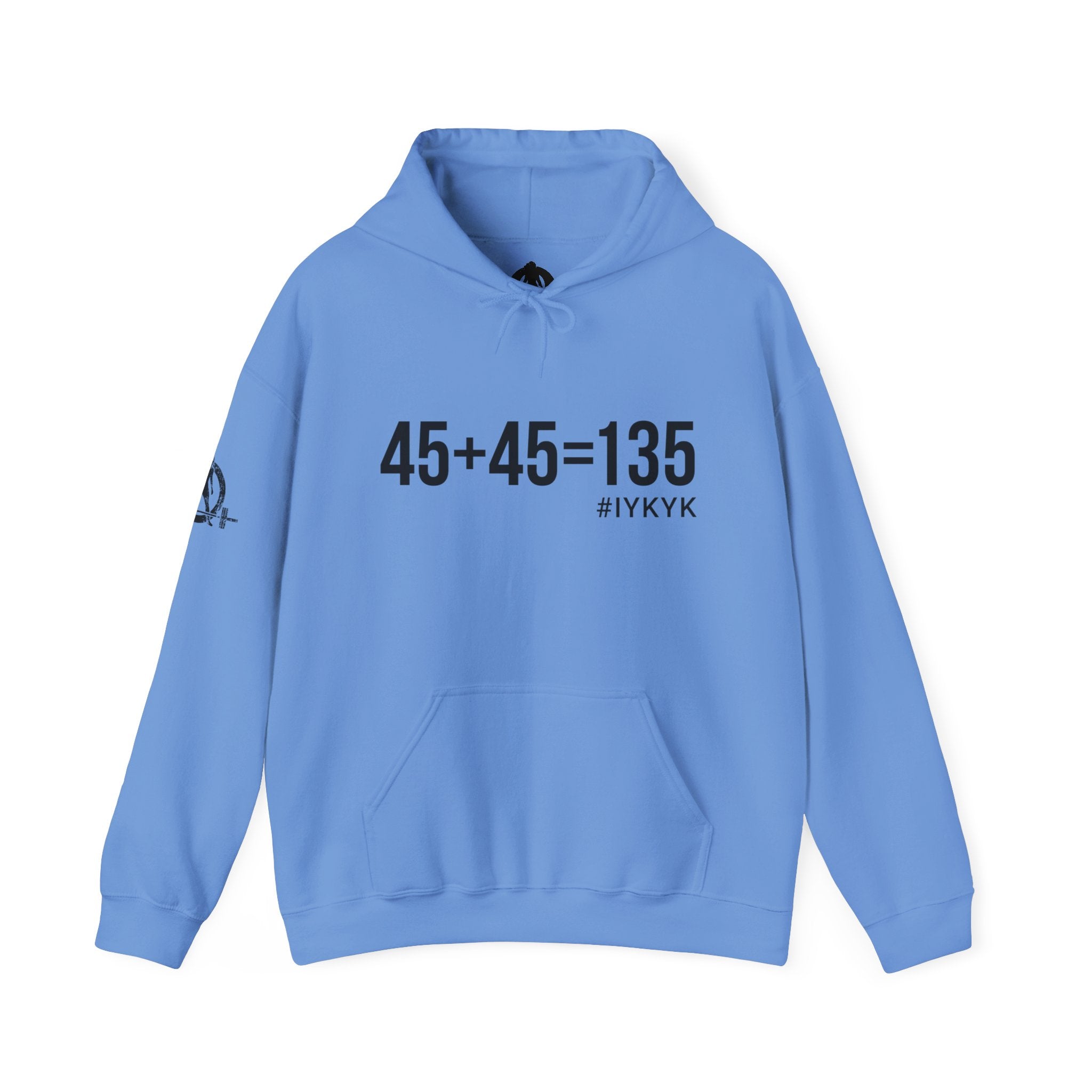 45 + 45 = 135 - Unisex Heavy Blend Hooded Sweatshirt  - Front Black & Shoulder Logo