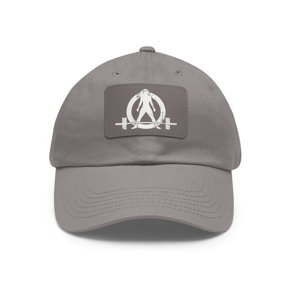 Distressed - Dad Hat with Leather Patch (Rectangle) - White Font