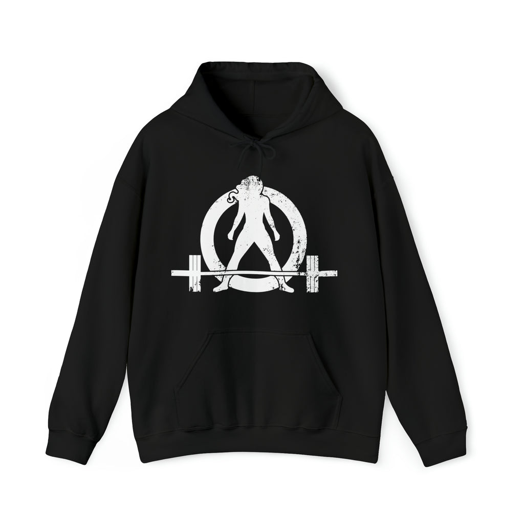 Strong Not Skinny - White Distressed Logo - Unisex Heavy Blend Hooded Sweatshirt