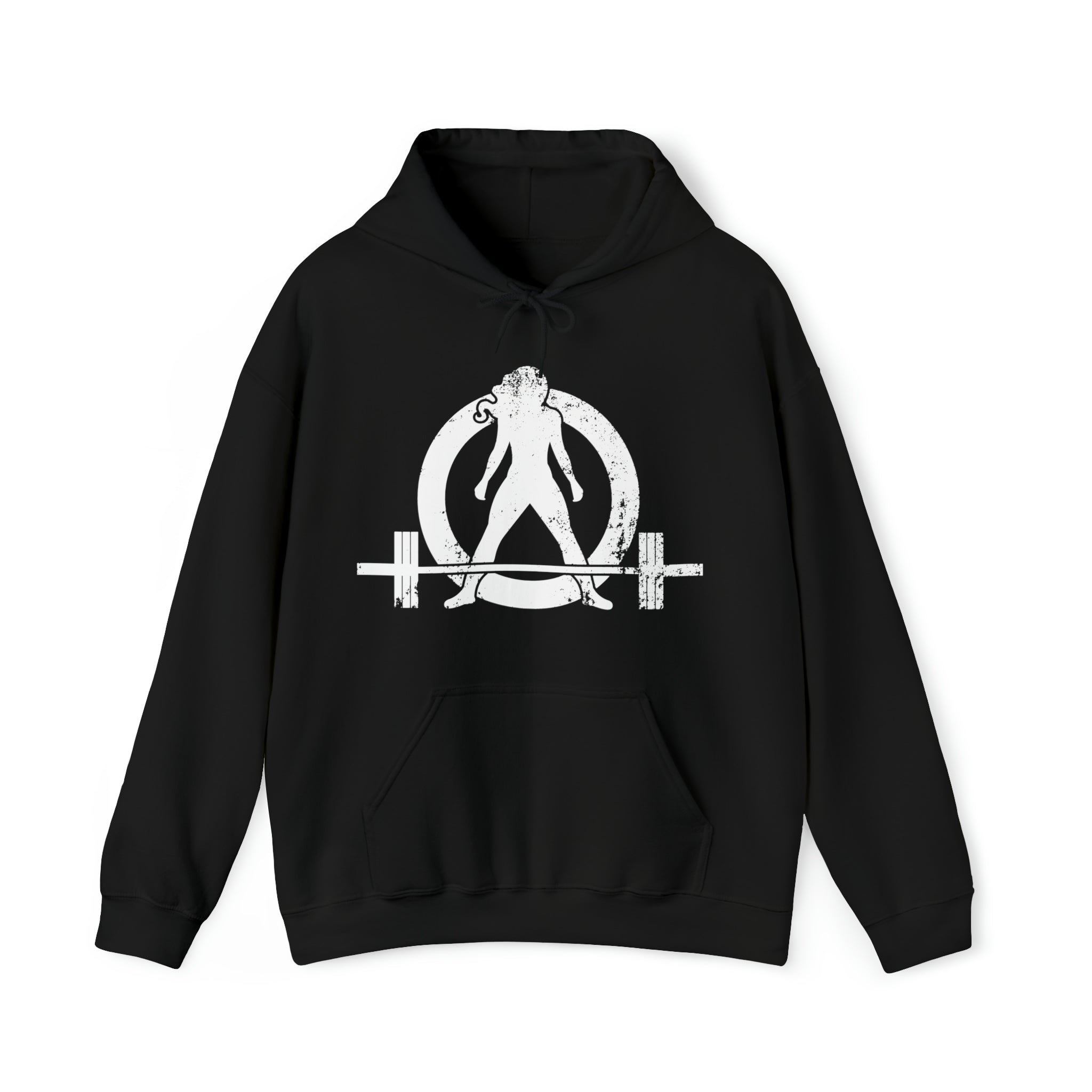 Strong Not Skinny - White Distressed Logo - Unisex Heavy Blend Hooded Sweatshirt