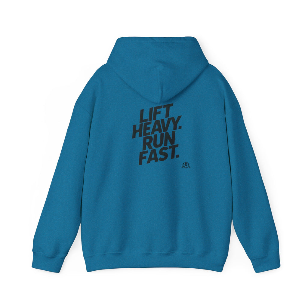 Lift Heavy Run Fast - Unisex Heavy Blend Hooded Sweatshirt  - Front & Back Black Logo