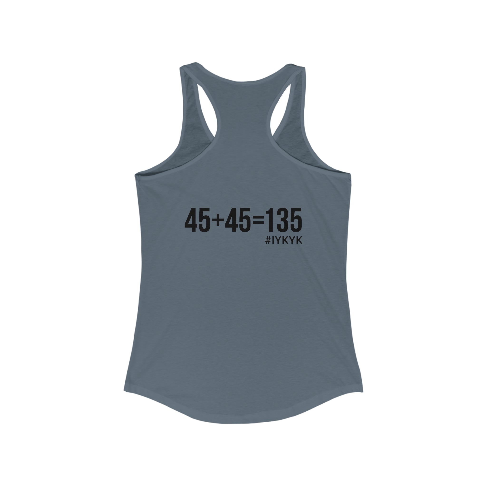 45 + 45 = 135 - Women's Ideal Racerback Tank - Black Print Front & Back