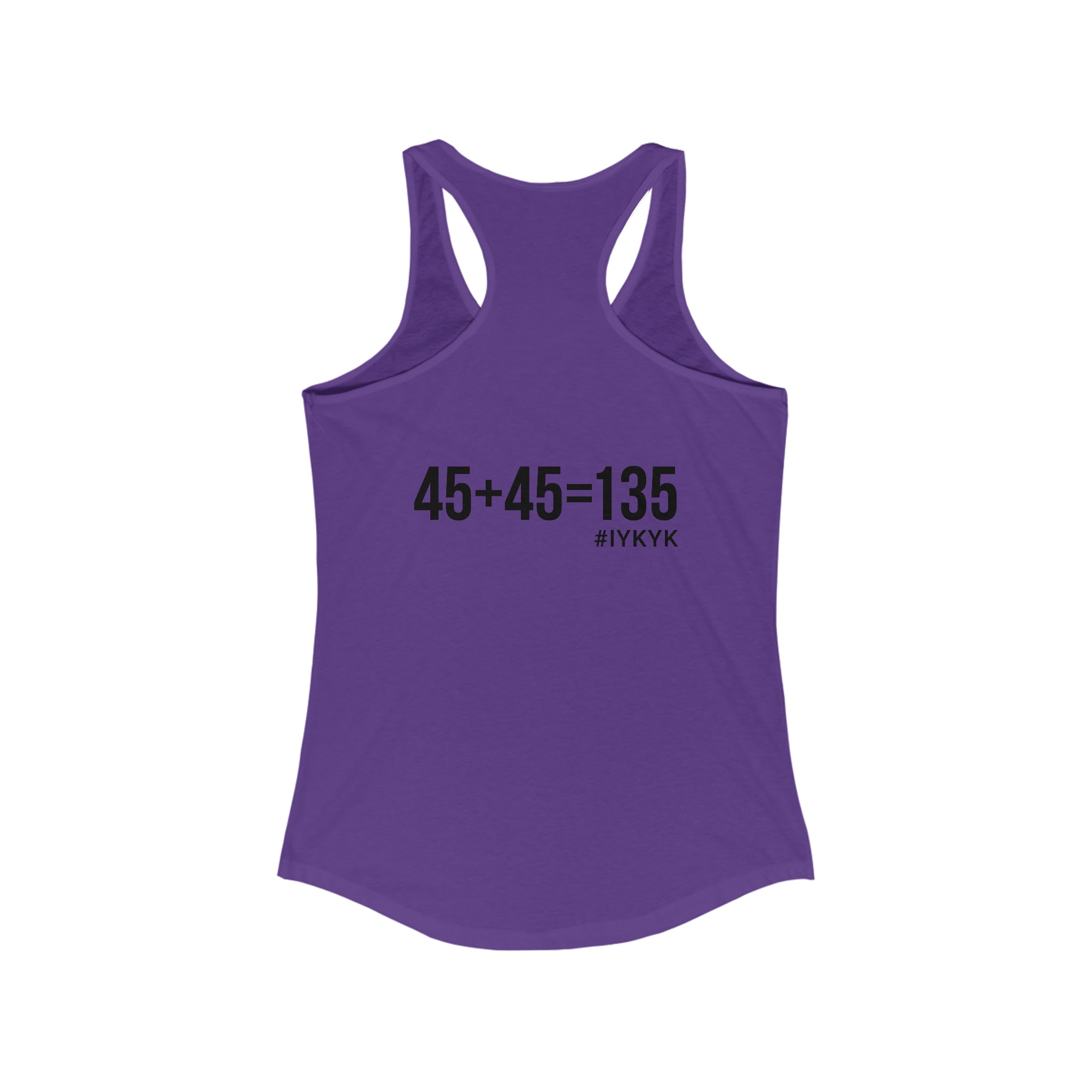 45 + 45 = 135 - Women's Ideal Racerback Tank - Black Print Front & Back