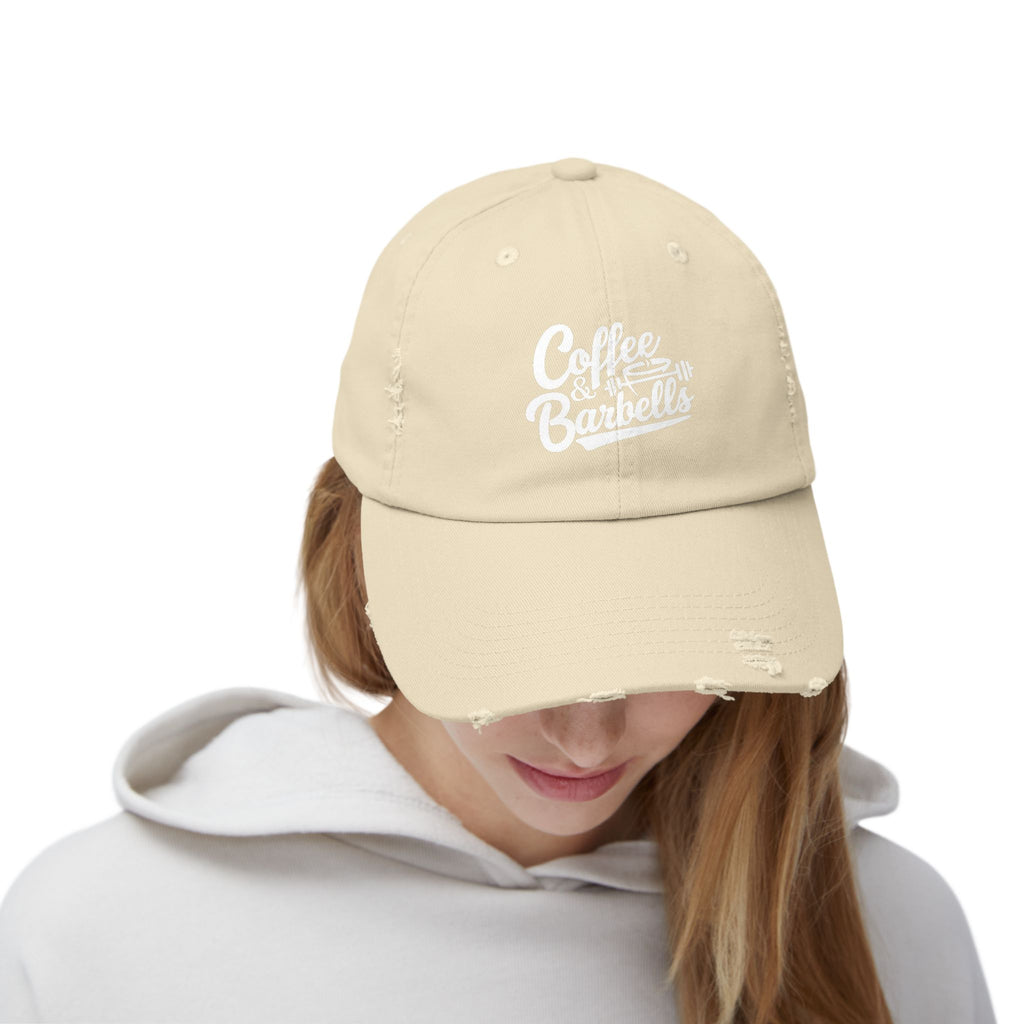 Coffee & Barbells - Unisex Distressed Cap - White Logo