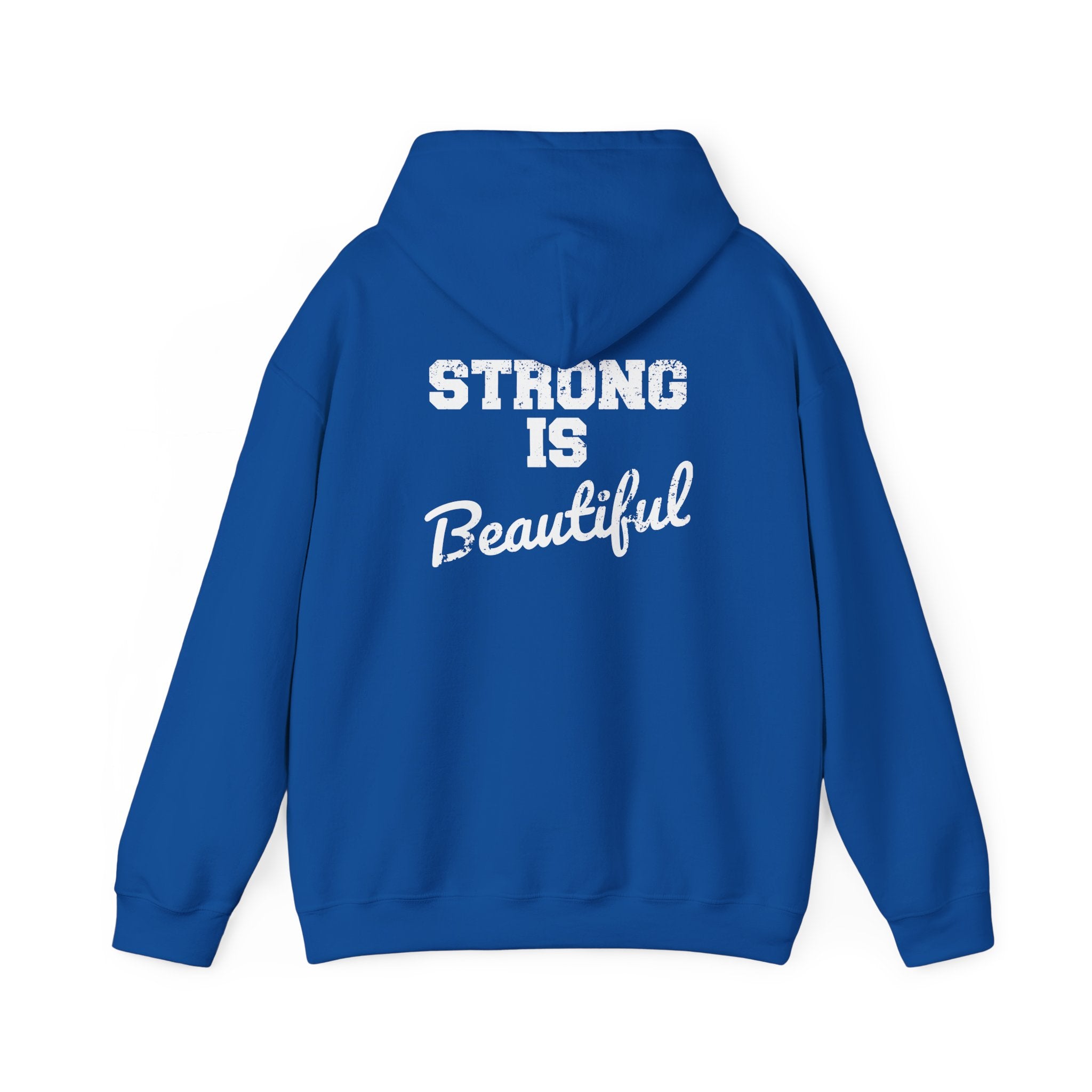 Strong Is Beautiful – Unisex Heavy Blend™ Hooded Sweatshirt (Distressed White Logo) 🤍💪