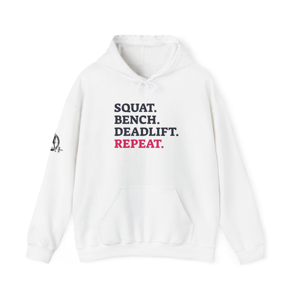 WWLW “Squat • Bench • Deadlift • Repeat” Hoodie - Front Logo Plain Black