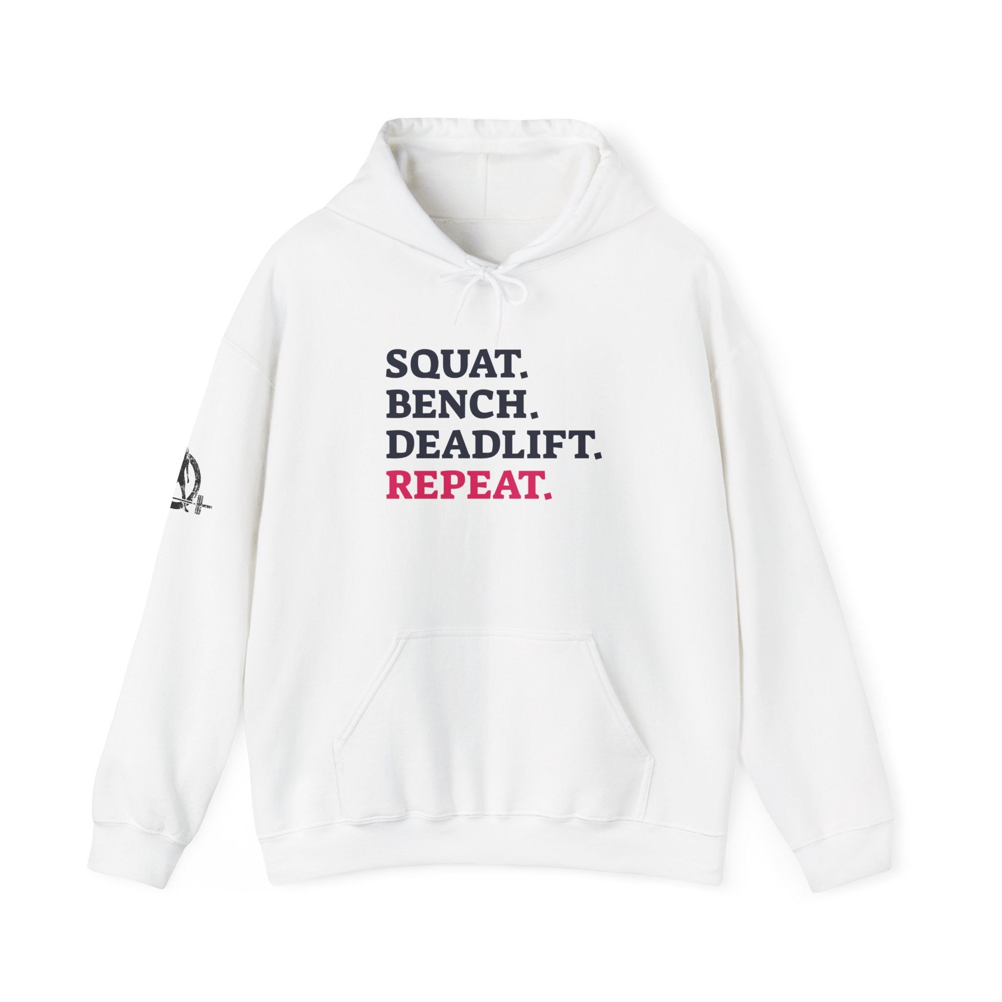 WWLW “Squat • Bench • Deadlift • Repeat” Hoodie - Front Logo Plain Black