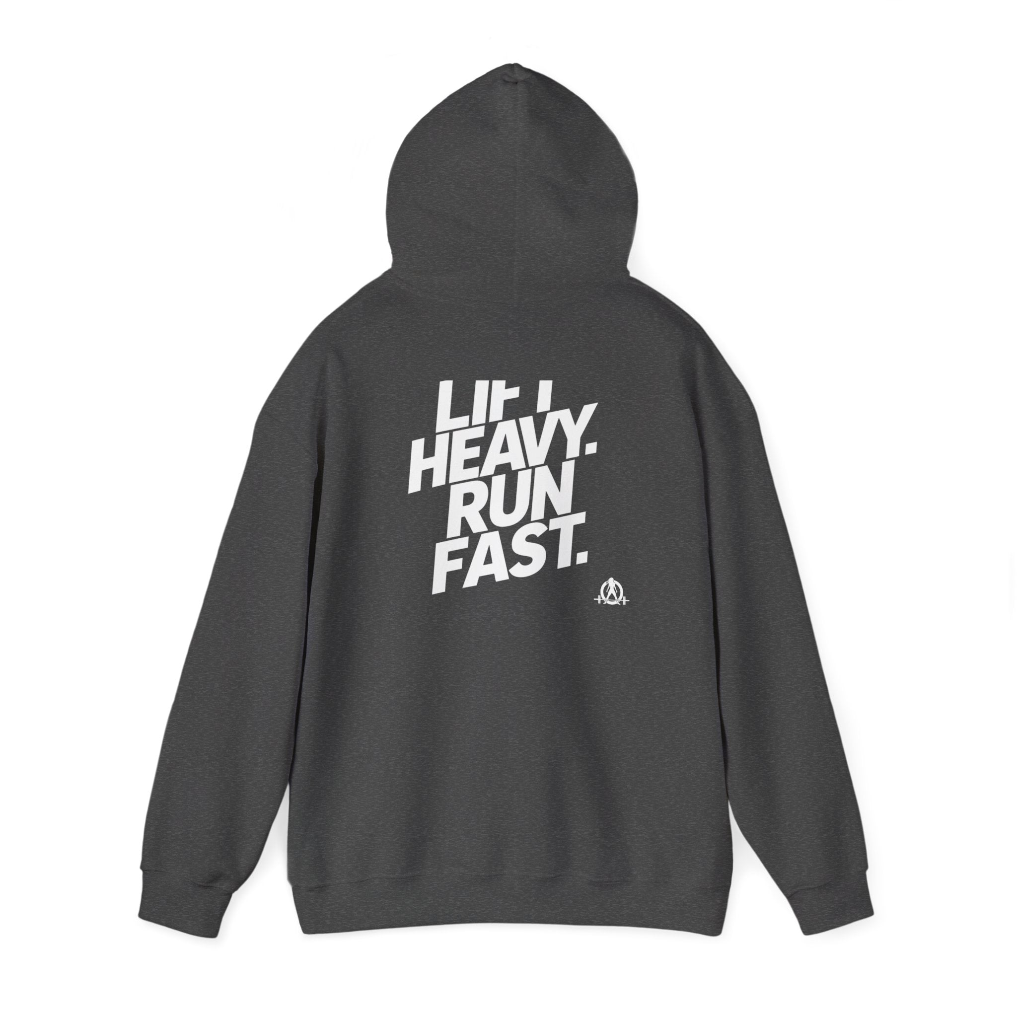 Lift Heavy Run Fast - Unisex Heavy Blend Hooded Sweatshirt - Front White & Back Logo