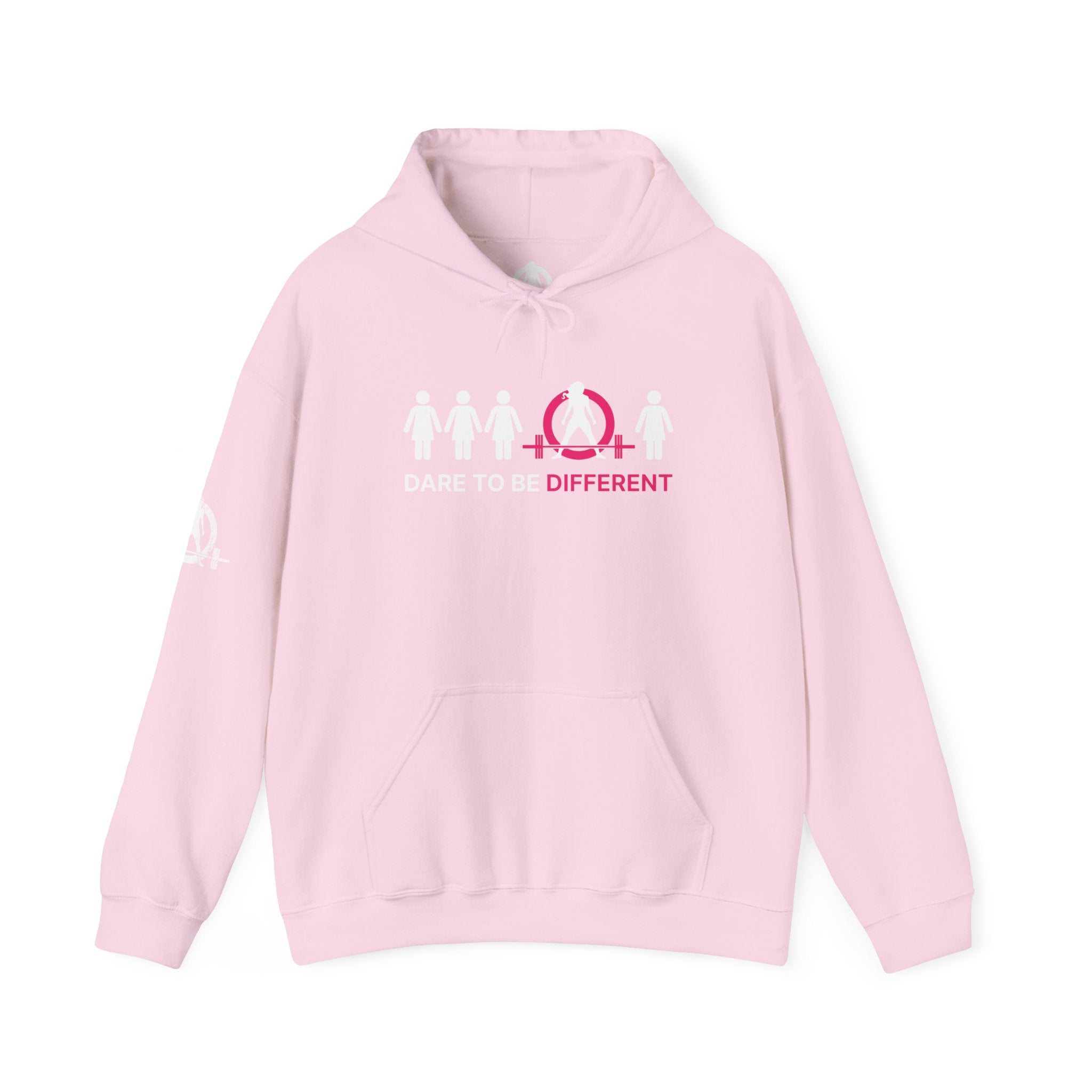 Dare To Be Different - Deadlift - Unisex Heavy Blend Hooded Sweatshirt - White Print on Front & Arm