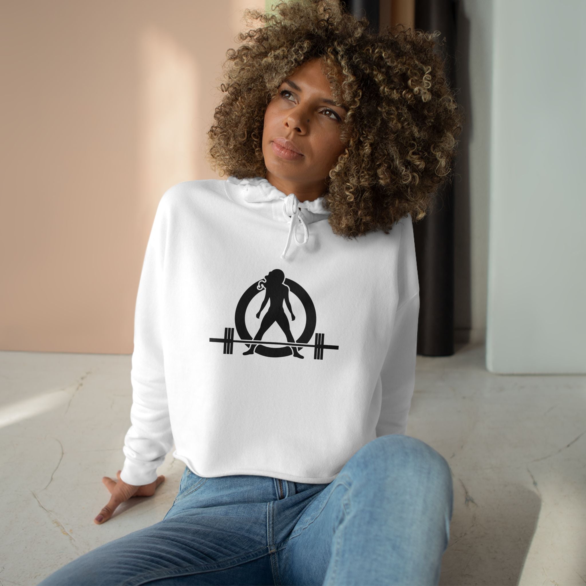 Empowered Crop Hoodie – For Strong Women Who Lift - Black Classic Logo