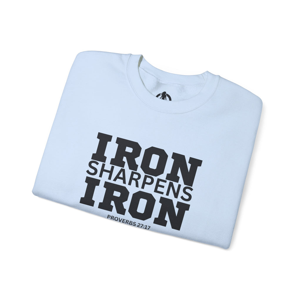 Iron Sharpens Iron - Unisex Heavy Blend™ Crewneck Sweatshirt - Front Black Logo - Plain Back