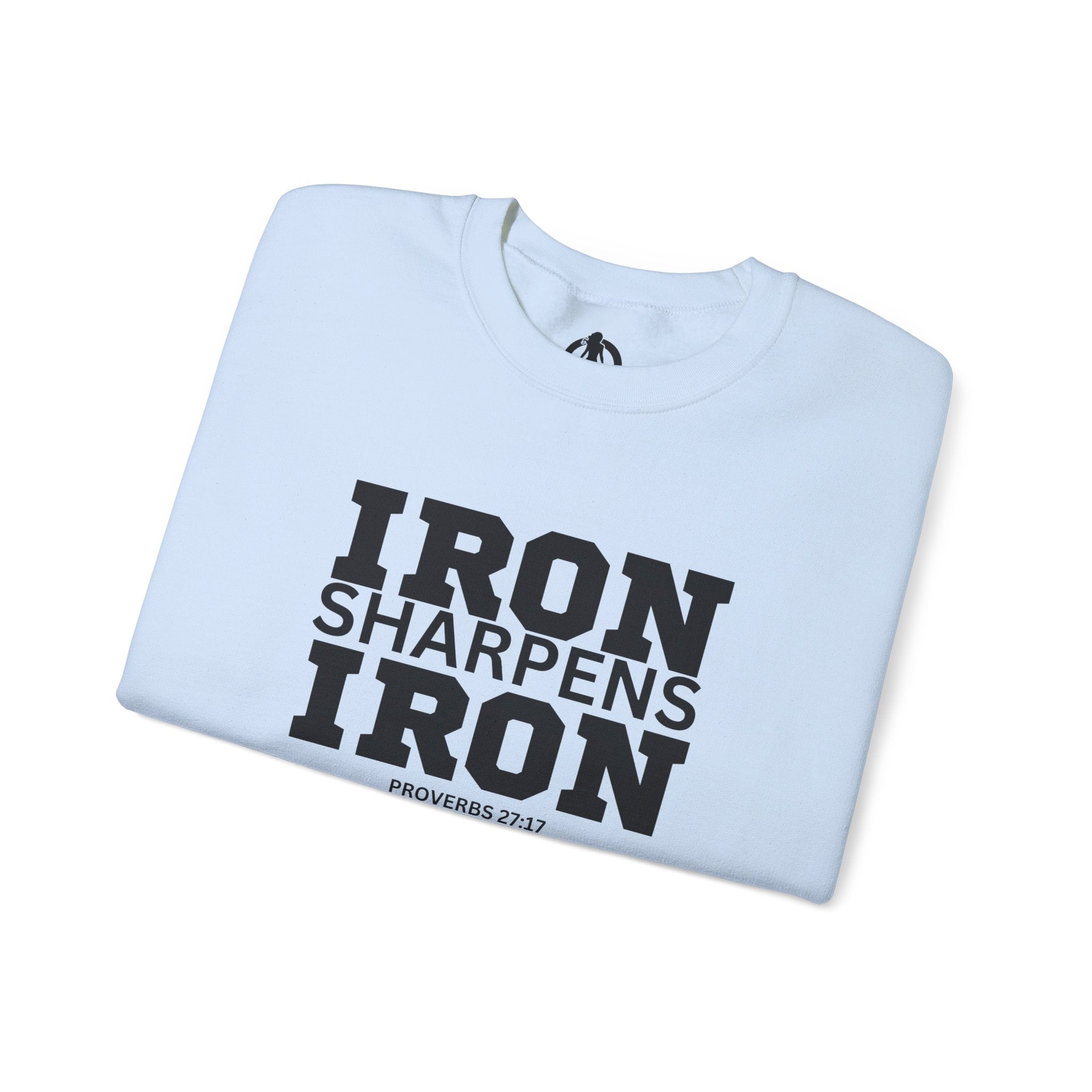 Iron Sharpens Iron - Unisex Heavy Blend™ Crewneck Sweatshirt - Front Black Logo - Plain Back