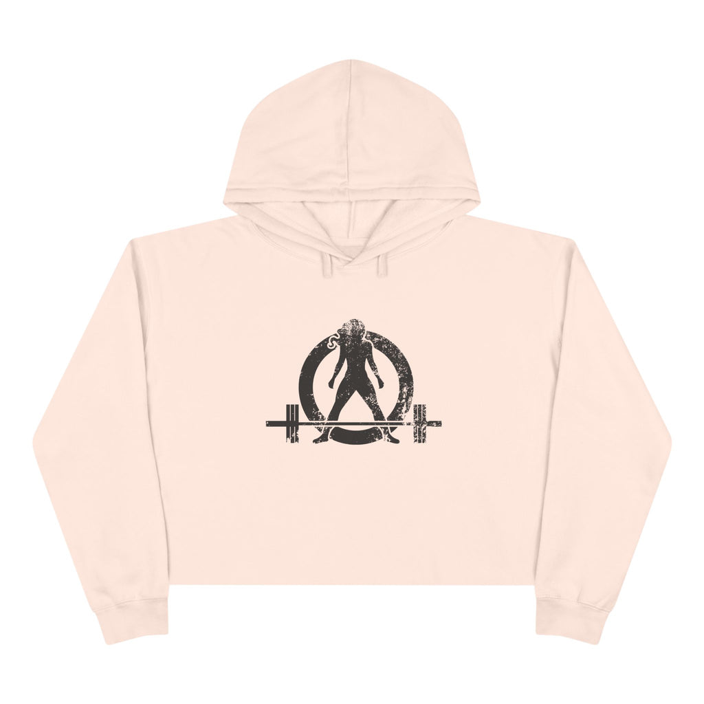 Empowered Crop Hoodie – For Strong Women Who Lift - Black Distressed Logo