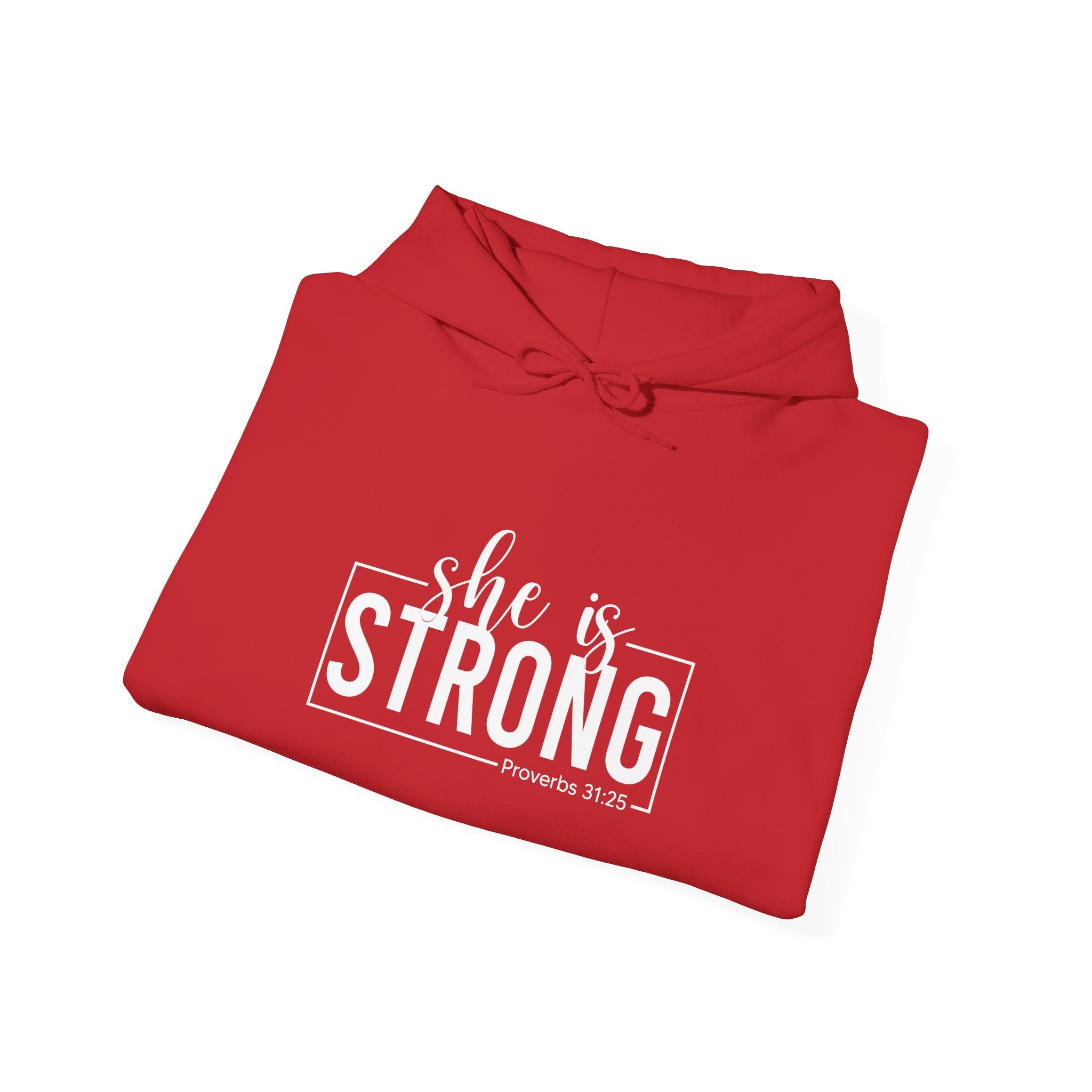 She is STRONG - Unisex Heavy Blend Hooded Sweatshirt - White Logo