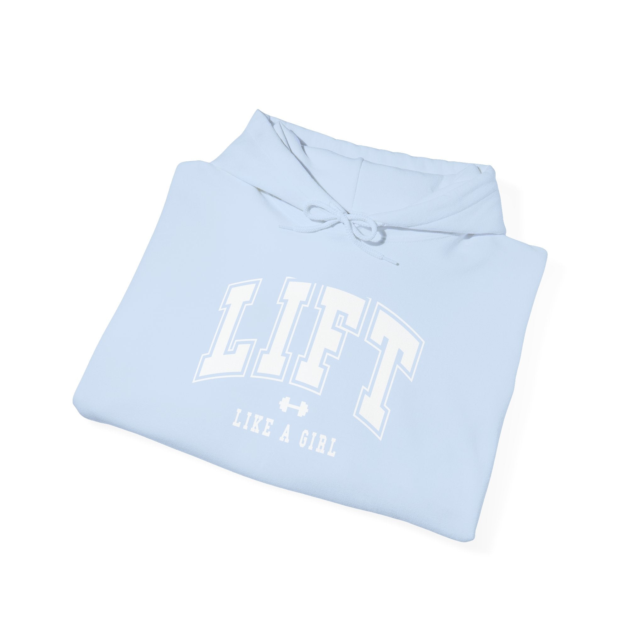 Lift Like.A Girl - Unisex Heavy Blend Hooded Sweatshirt - White Logo on Front & Right Sleeve