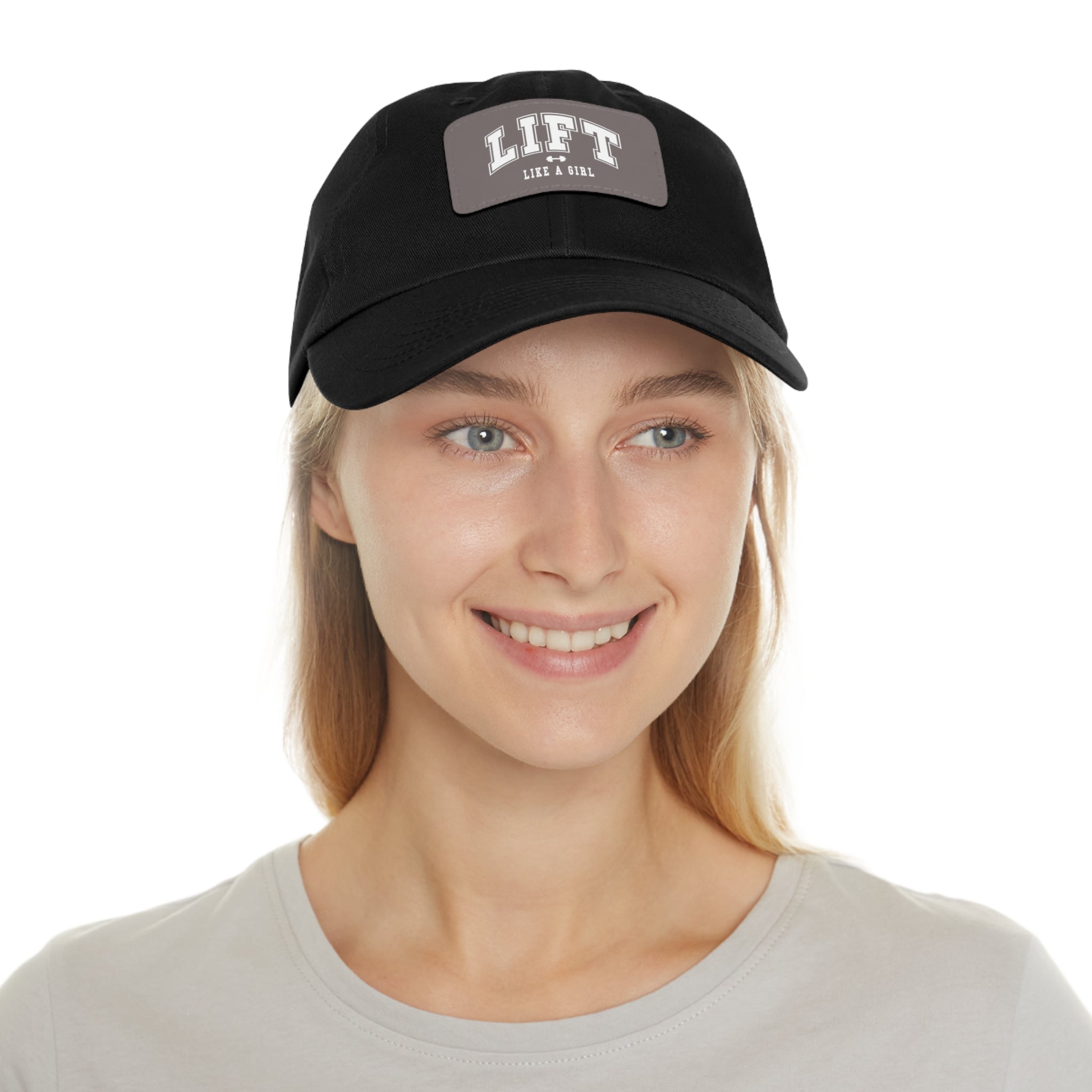 Lift Like A Girl - Dad Hat with Leather Patch (Rectangle) - White Font