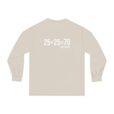 25 + 25 = 70 Unisex Classic Long Sleeve T-Shirt - White Print on Front & Back