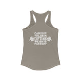 Cardio = Lift Weights Faster - Classic White Logo - Ideal Racerback Tank - Print on Front & Back