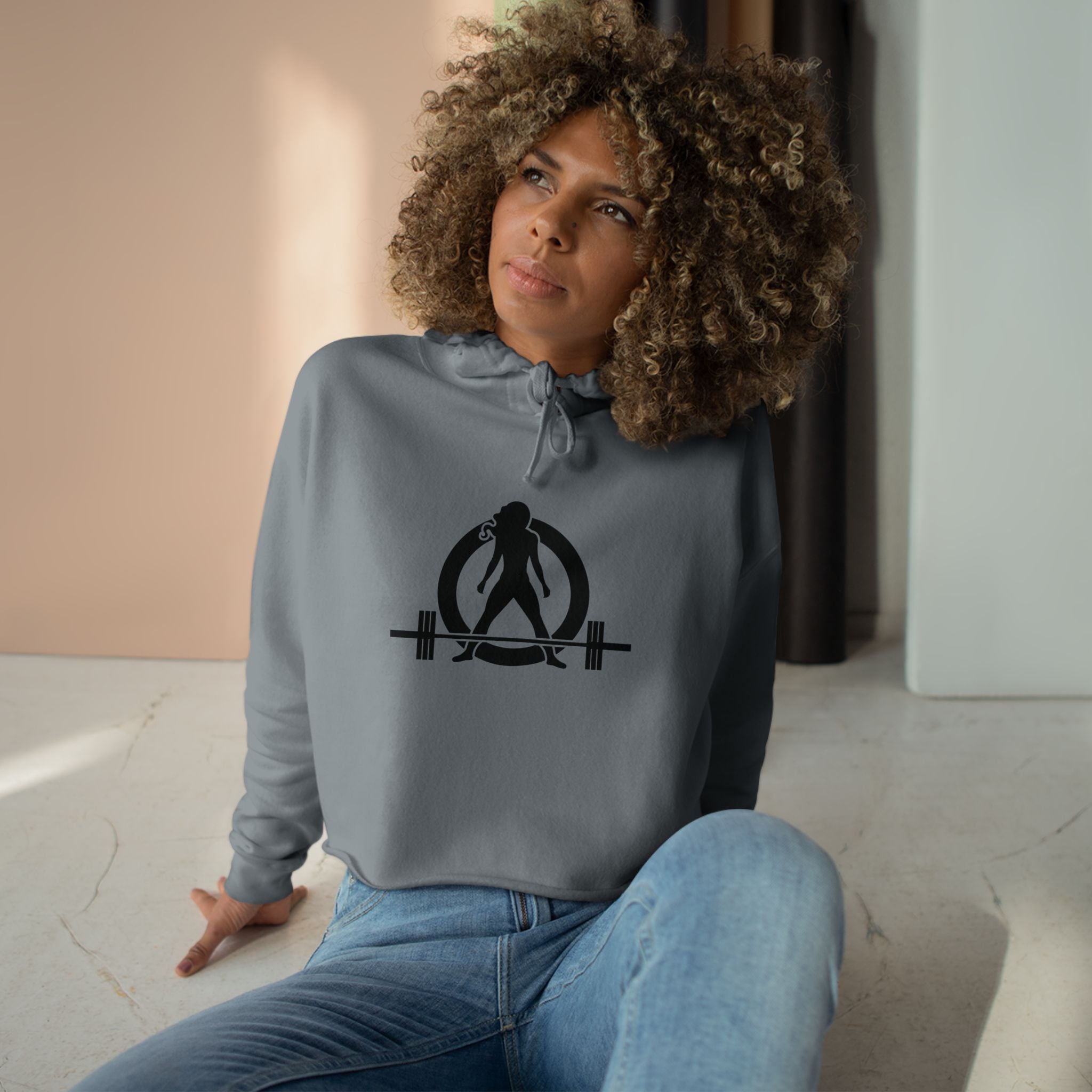 Empowered Crop Hoodie – For Strong Women Who Lift - Black Classic Logo