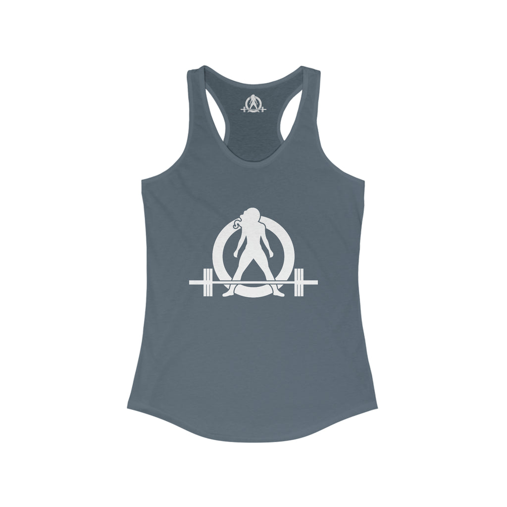 Iron Sharpens Iron - Women's Ideal Racerback Tank - White Font - Print on Front & Back