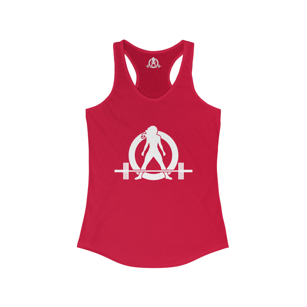Iron Sharpens Iron - Women's Ideal Racerback Tank - White Font - Print on Front & Back