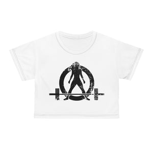 Crop Tee AOP - White - Black Distressed Logo
