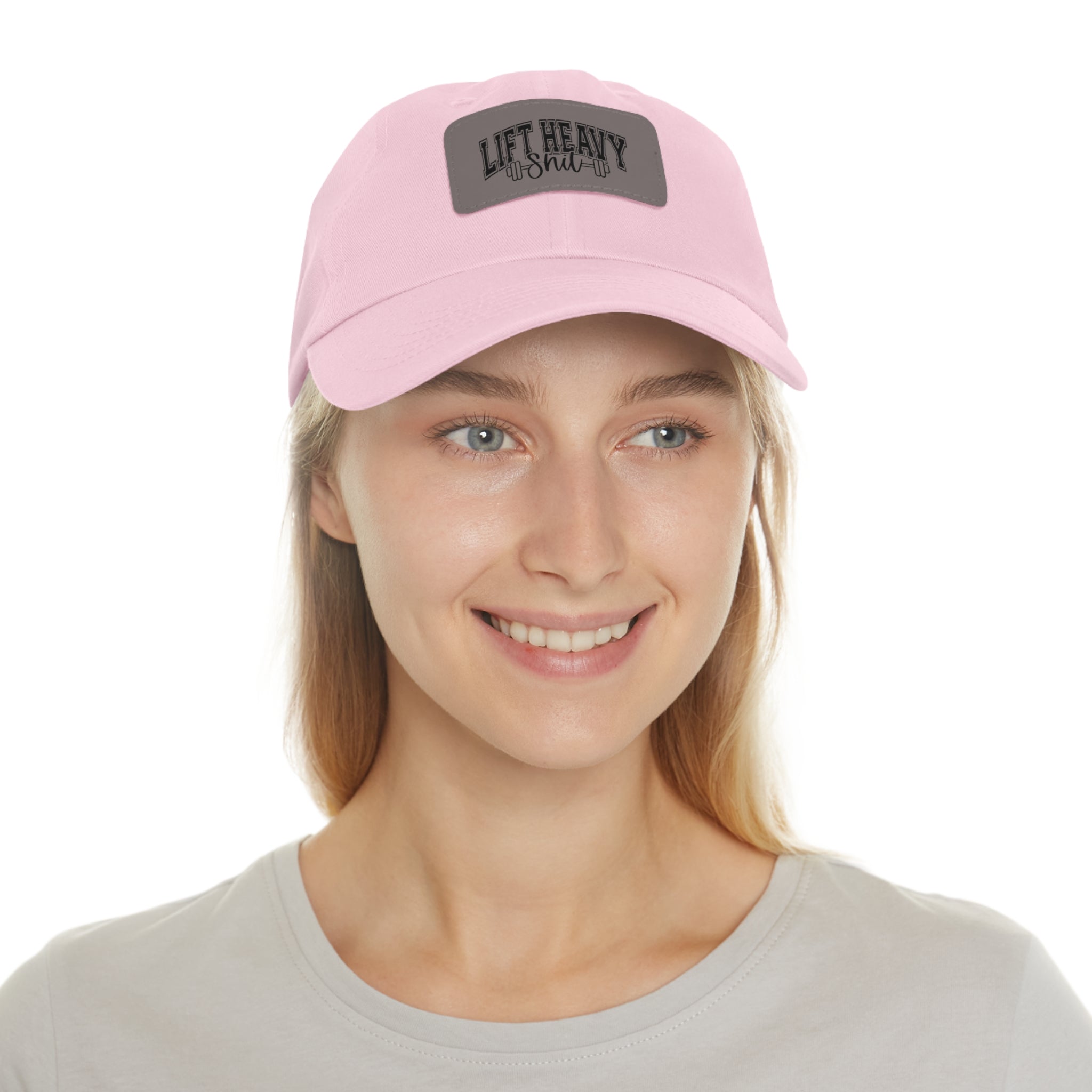 Lift Heavy Shit - Dad Hat with Leather Patch (Rectangle) - Black Font