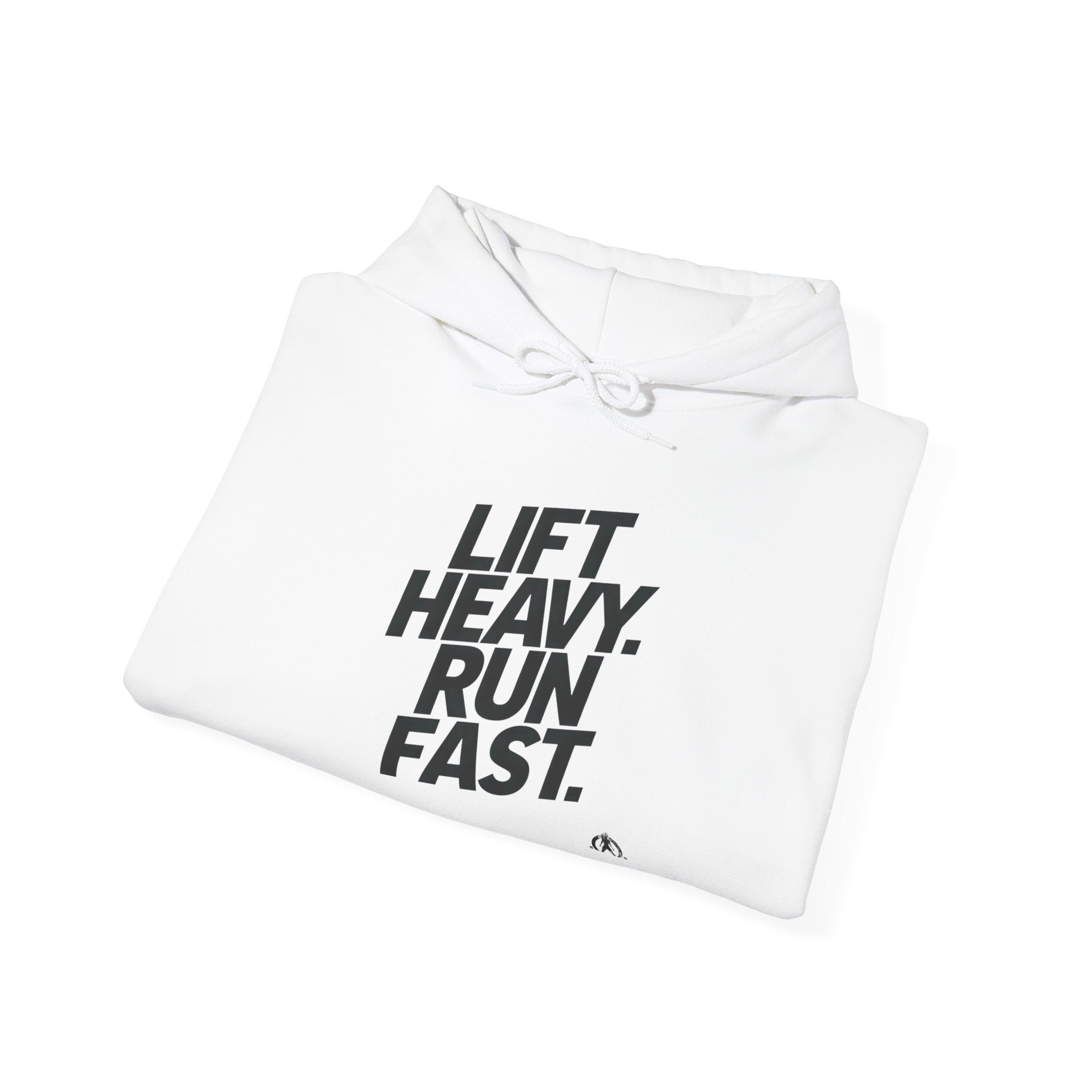 Lift Heavy Run Fast – Unisex Heavy Blend™ Hooded Sweatshirt (Front Black Logo) 🏋️‍♂️🏃‍♀️🖤