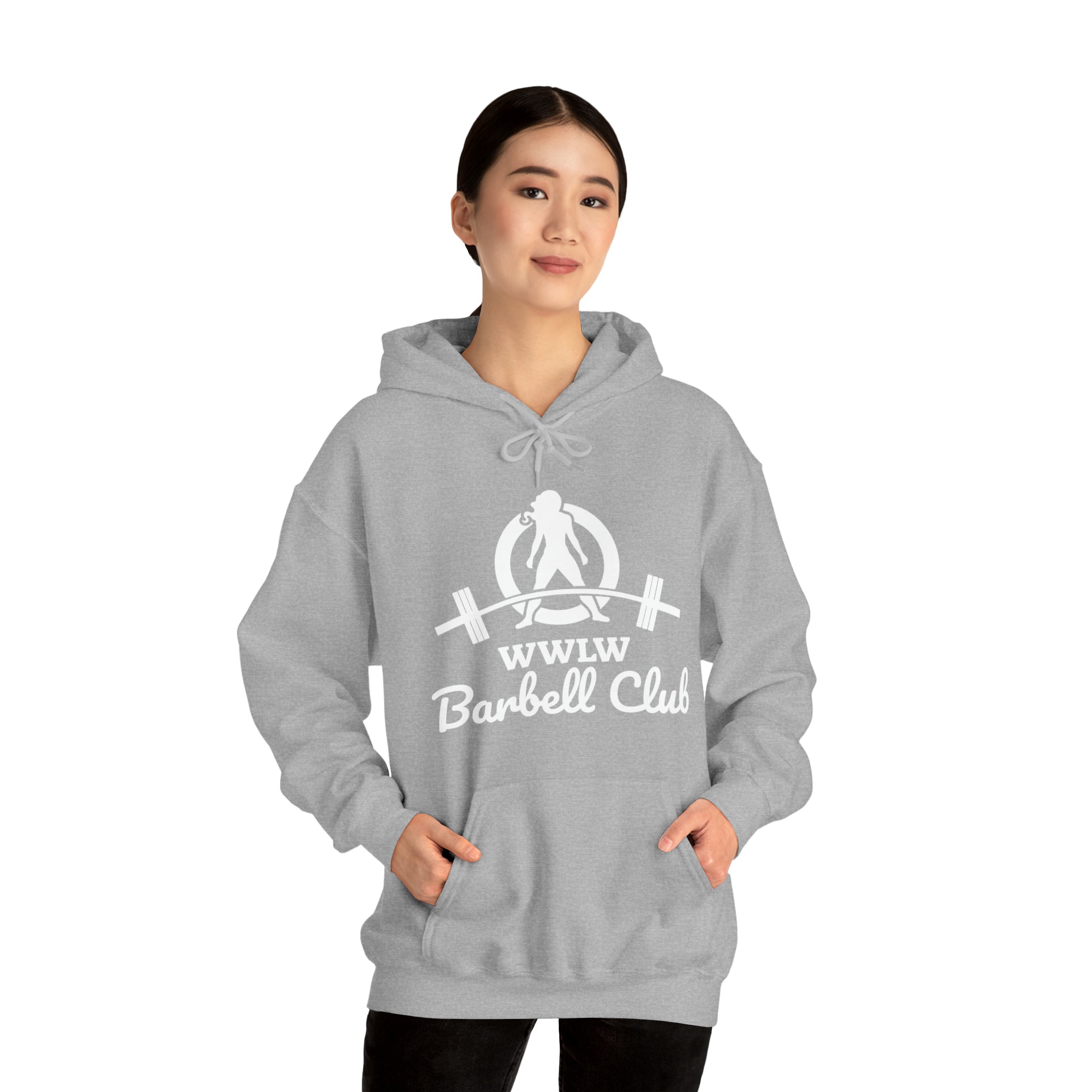 Barbell Club Classic Logo White - Unisex Heavy Blend Hooded Sweatshirt (BEST SELLER)