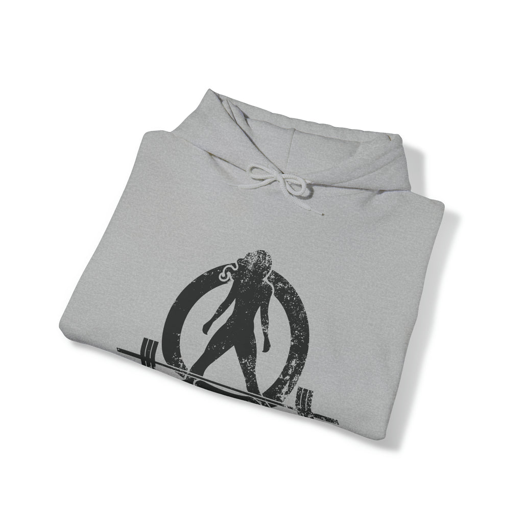 Squat Bench Deadlift Repeat - Unisex Heavy Blend Hooded Sweatshirt - Dark Black Logo - Pink - SBDR on BACK