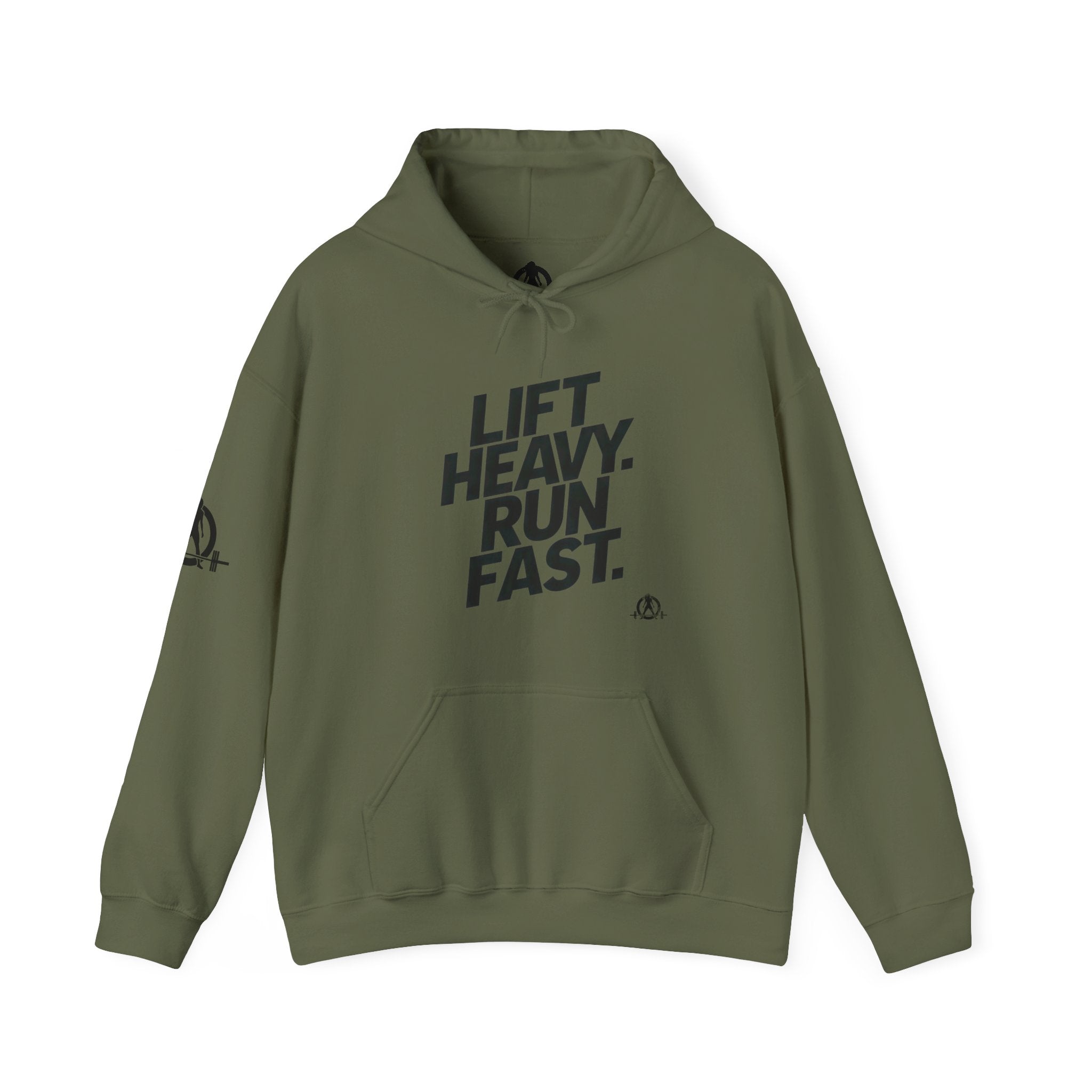 Lift Heavy Run Fast - Unisex Heavy Blend Hooded Sweatshirt  - Front Black Logo