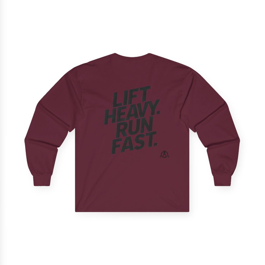 Lift Heavy Run Fast - Ultra Cotton Long Sleeve Tee - Black Logo Front & Back