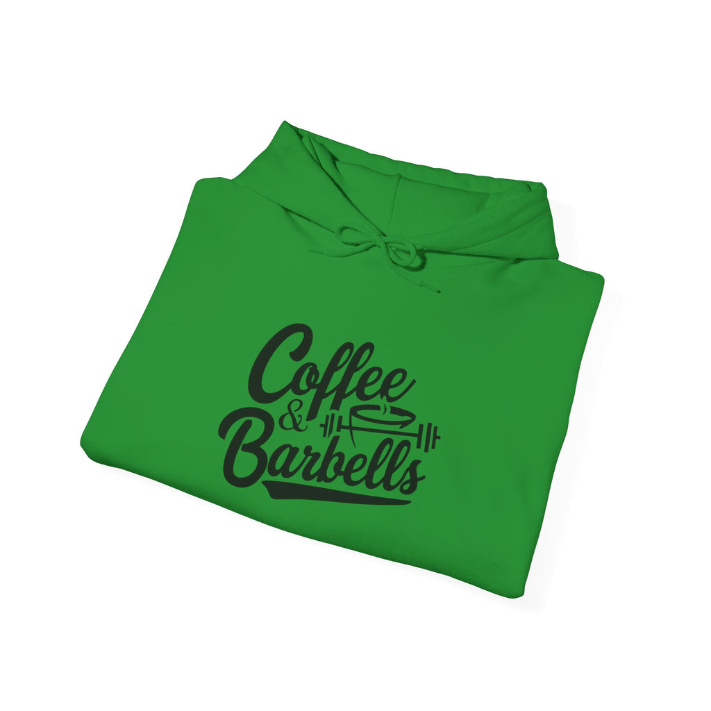 Coffee & Barbells  - Unisex Heavy Blend Hooded Sweatshirt - Black Logo on Front & Right Sleeve
