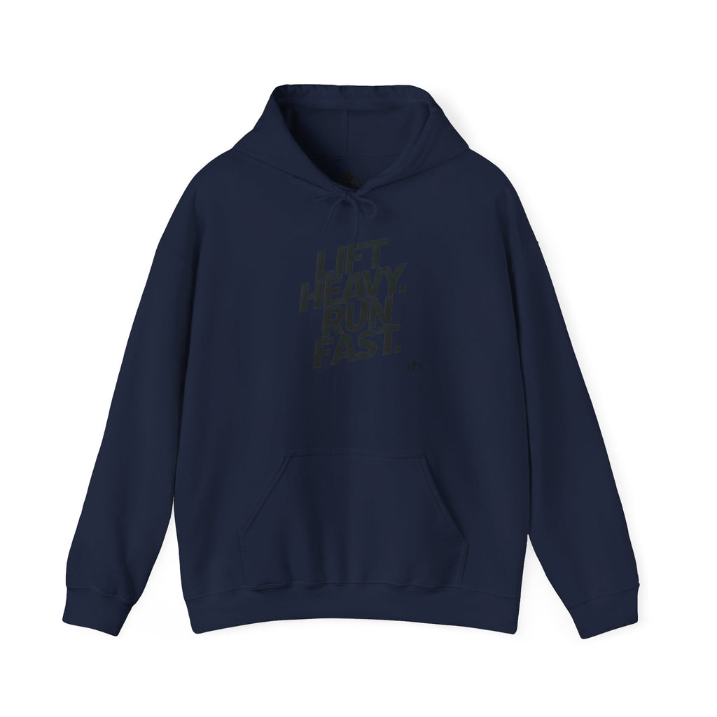 Lift Heavy Run Fast – Unisex Heavy Blend™ Hooded Sweatshirt (Front Black Logo) 🏋️‍♂️🏃‍♀️🖤