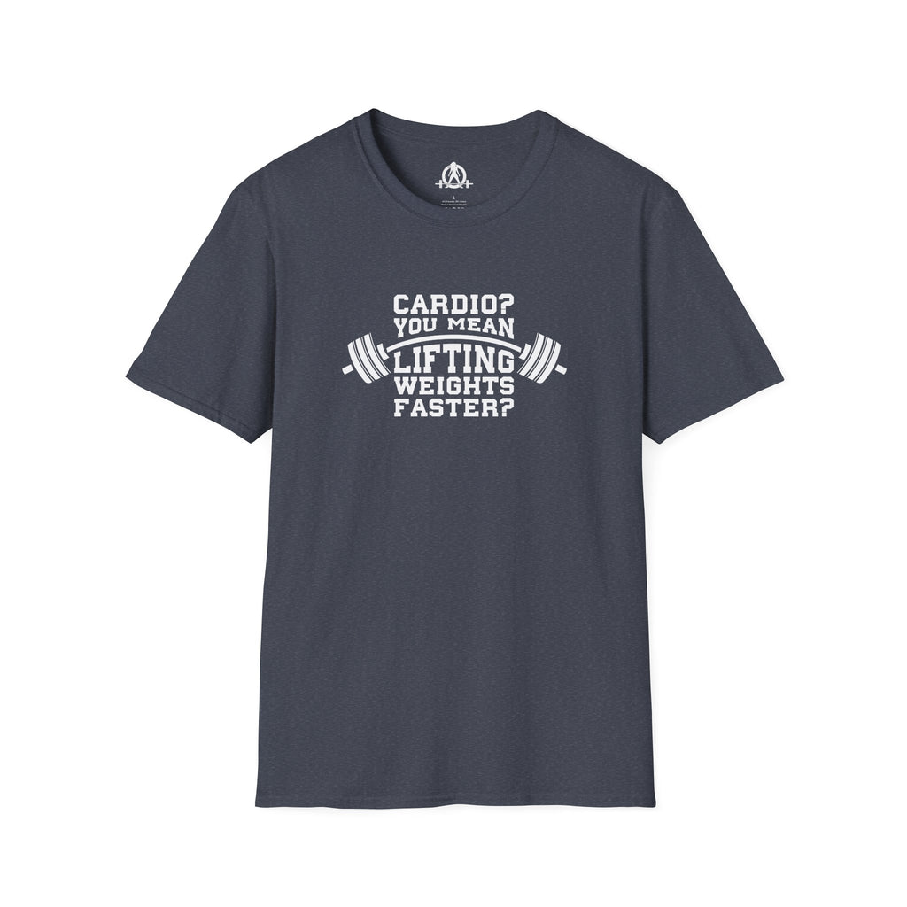 Cardio = Lift Weights Faster - Unisex Softstyle T-Shirt - Logo Front