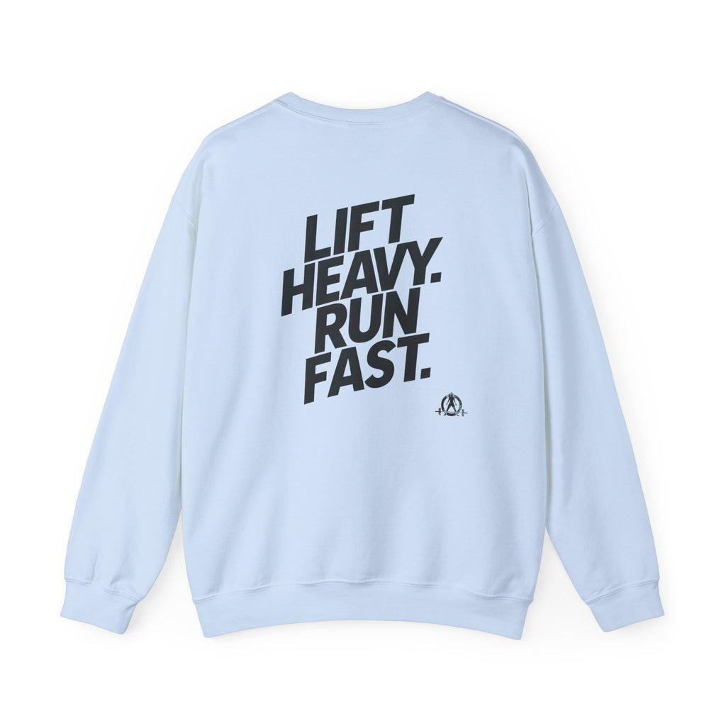 Lift Heavy Run Fast - Unisex Heavy Blend™ Crewneck Sweatshirt - Black Logo Front & Back