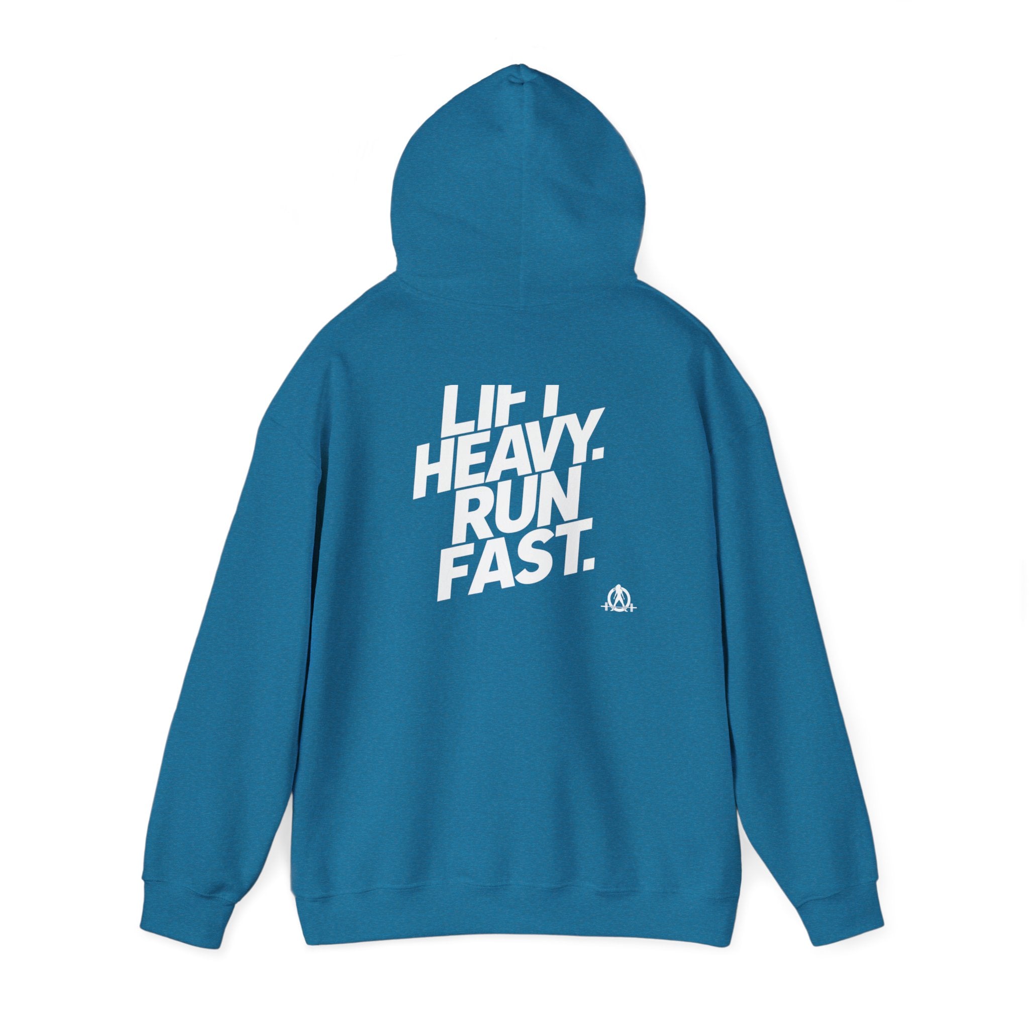 Lift Heavy Run Fast - Unisex Heavy Blend Hooded Sweatshirt - Front White & Back Logo