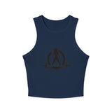 Chic Women's Micro Rib Tank Top, Casual Summer Top, Workout Tank, Layering Piece, Activewear, Relaxed Fit - Black Logo