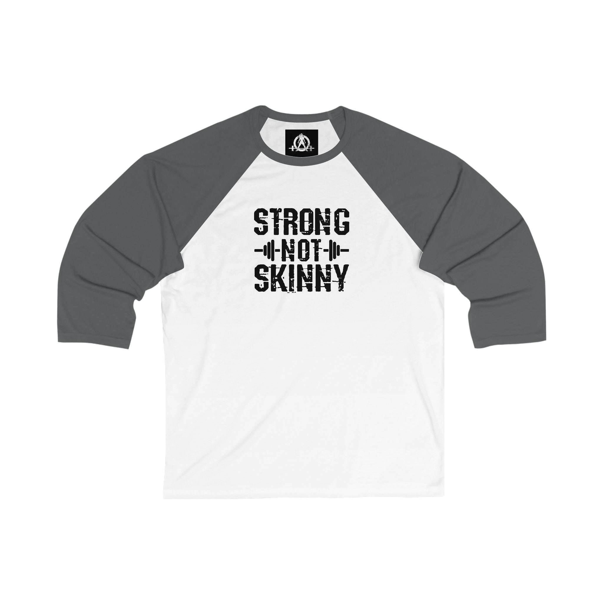 Strong Not Skinny – 3/4 Sleeve Baseball Tee (Black Logo)