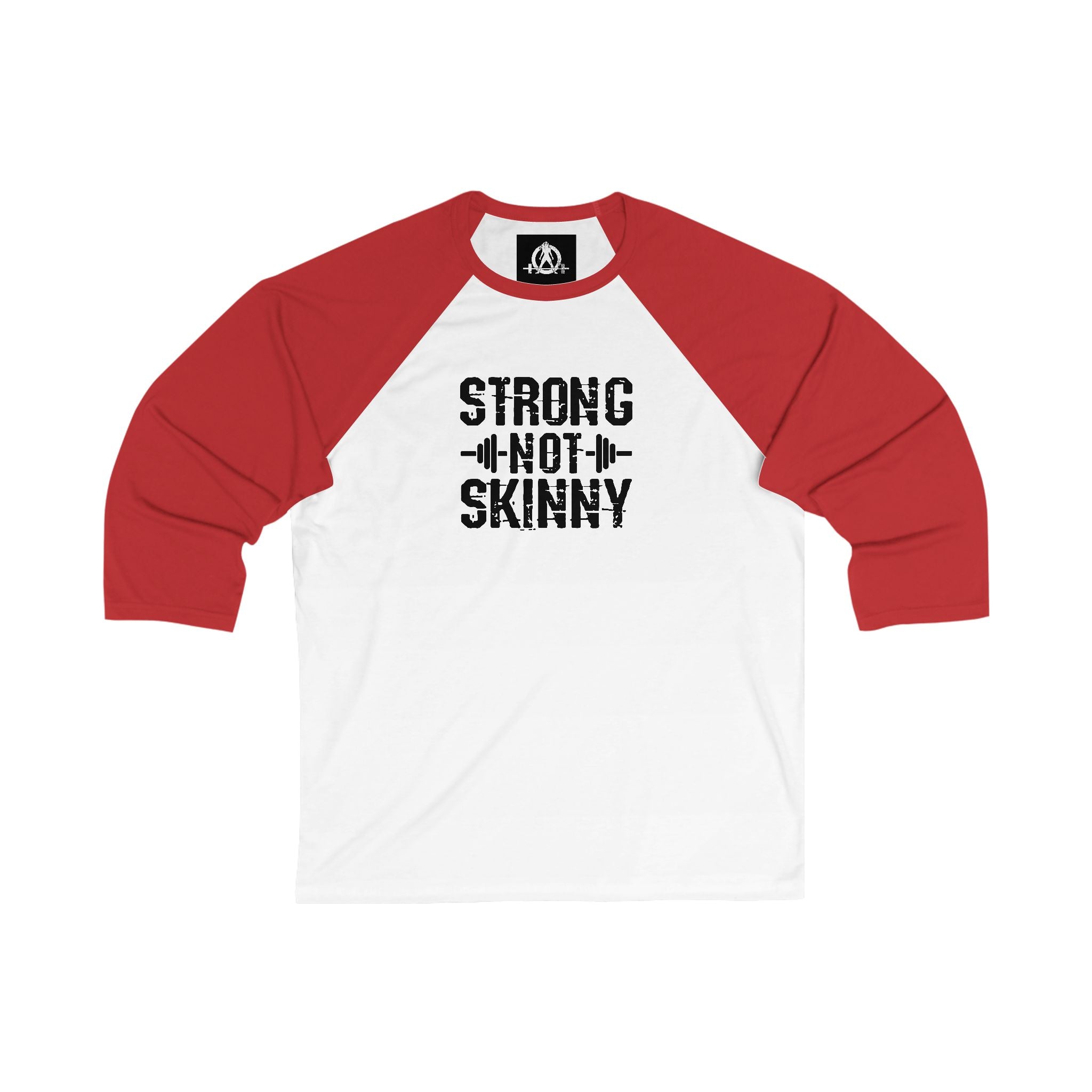 Strong Not Skinny – 3/4 Sleeve Baseball Tee (Black Logo)
