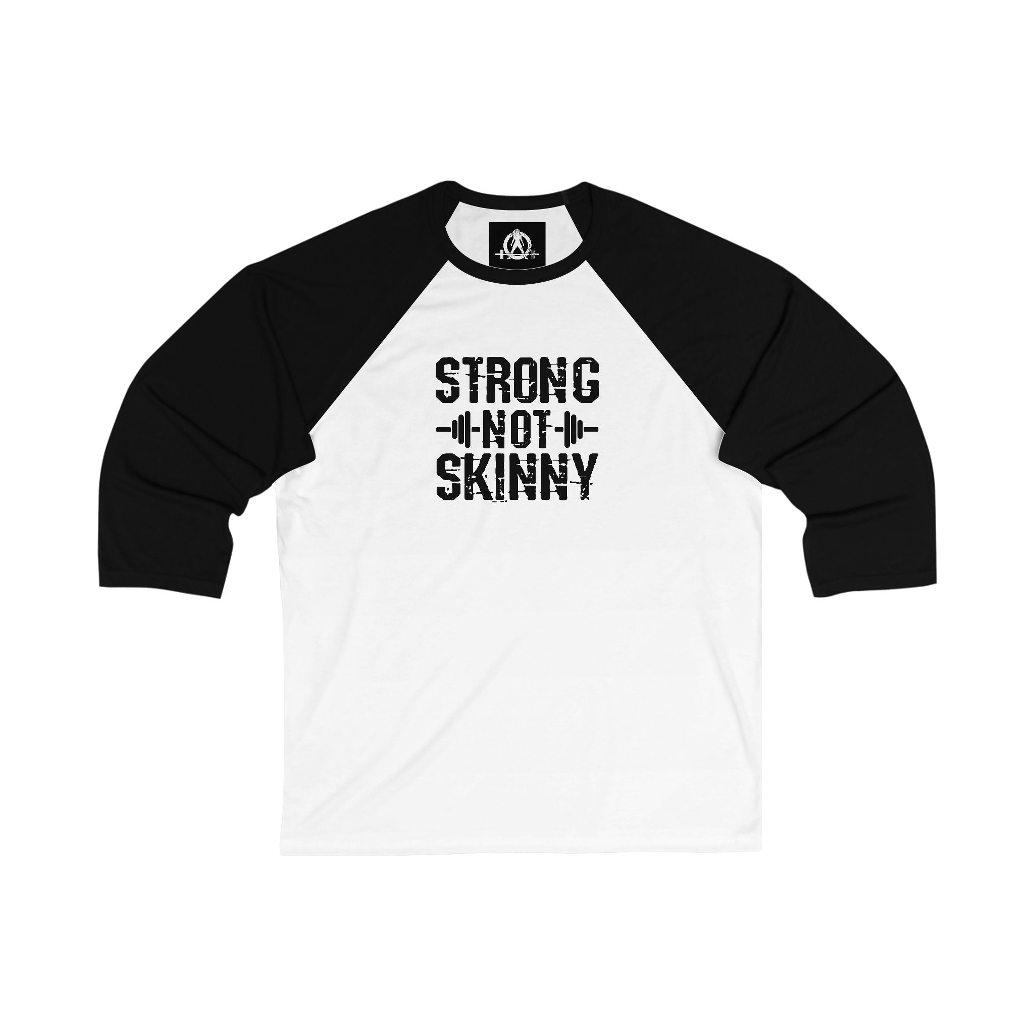 Strong Not Skinny – 3/4 Sleeve Baseball Tee (Black Logo)