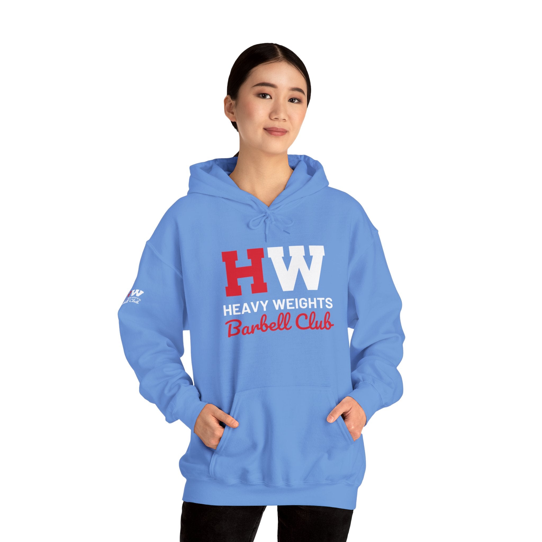 Heavy Weights Barbell Club  - Unisex Heavy Blend Hooded Sweatshirt  - Black Print Front/Back/Arm