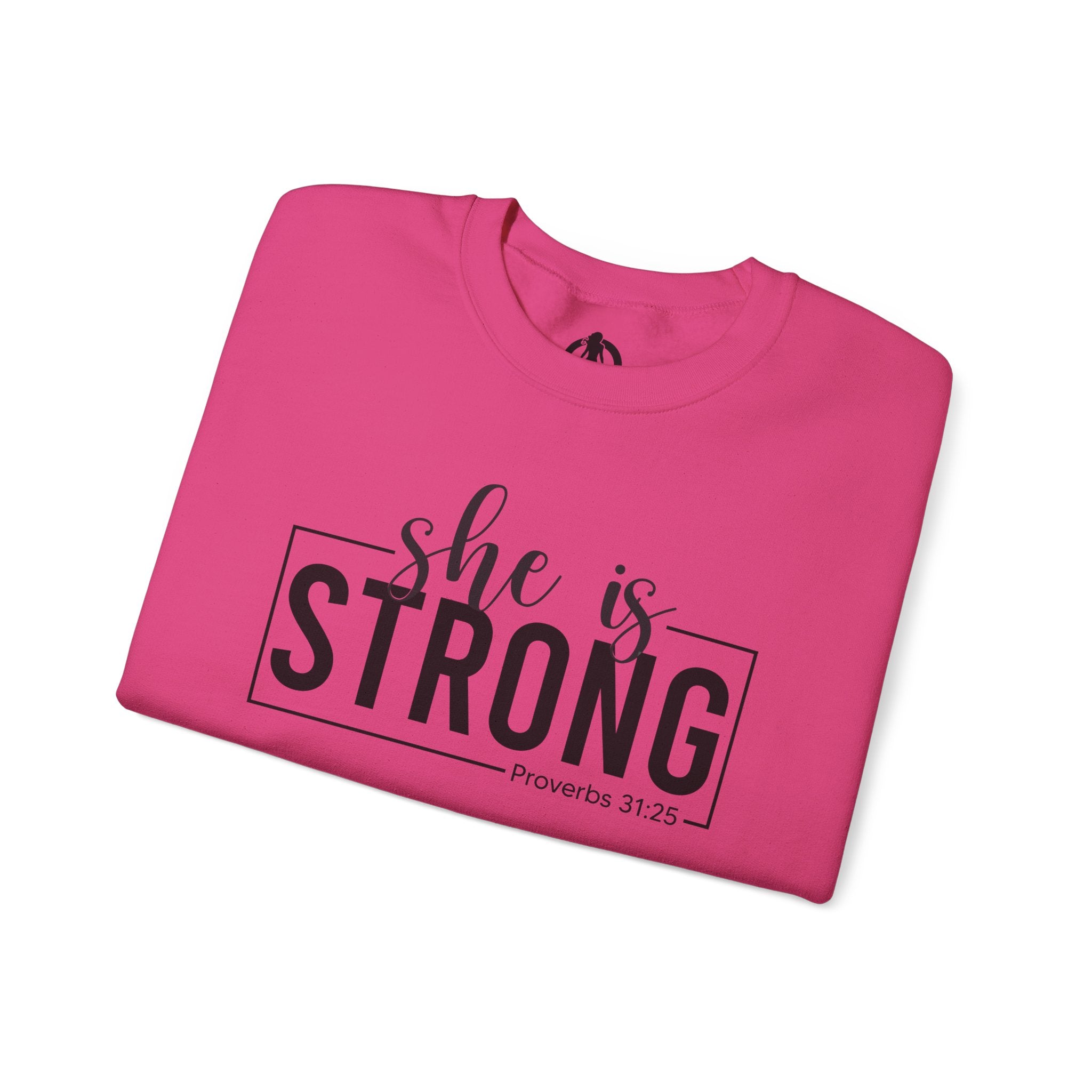 She is STRONG - Unisex Heavy Blend™ Crewneck Sweatshirt - Front Black Logo - Plain Back