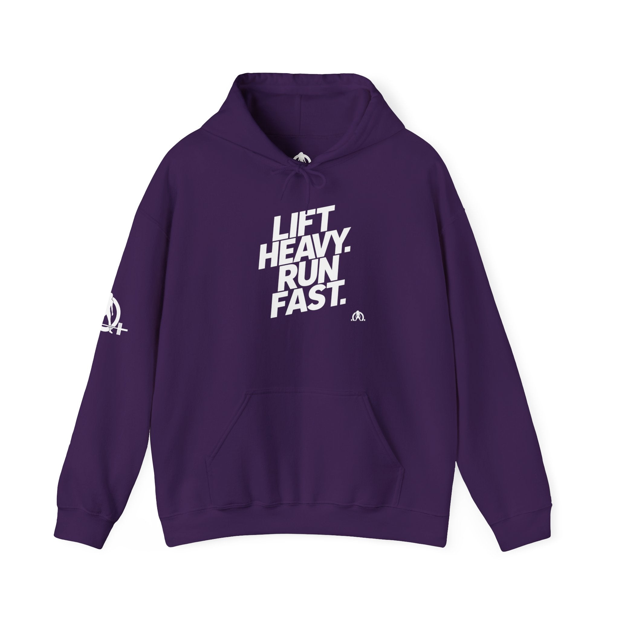 Lift Heavy Run Fast - Unisex Heavy Blend Hooded Sweatshirt - Front White Logo