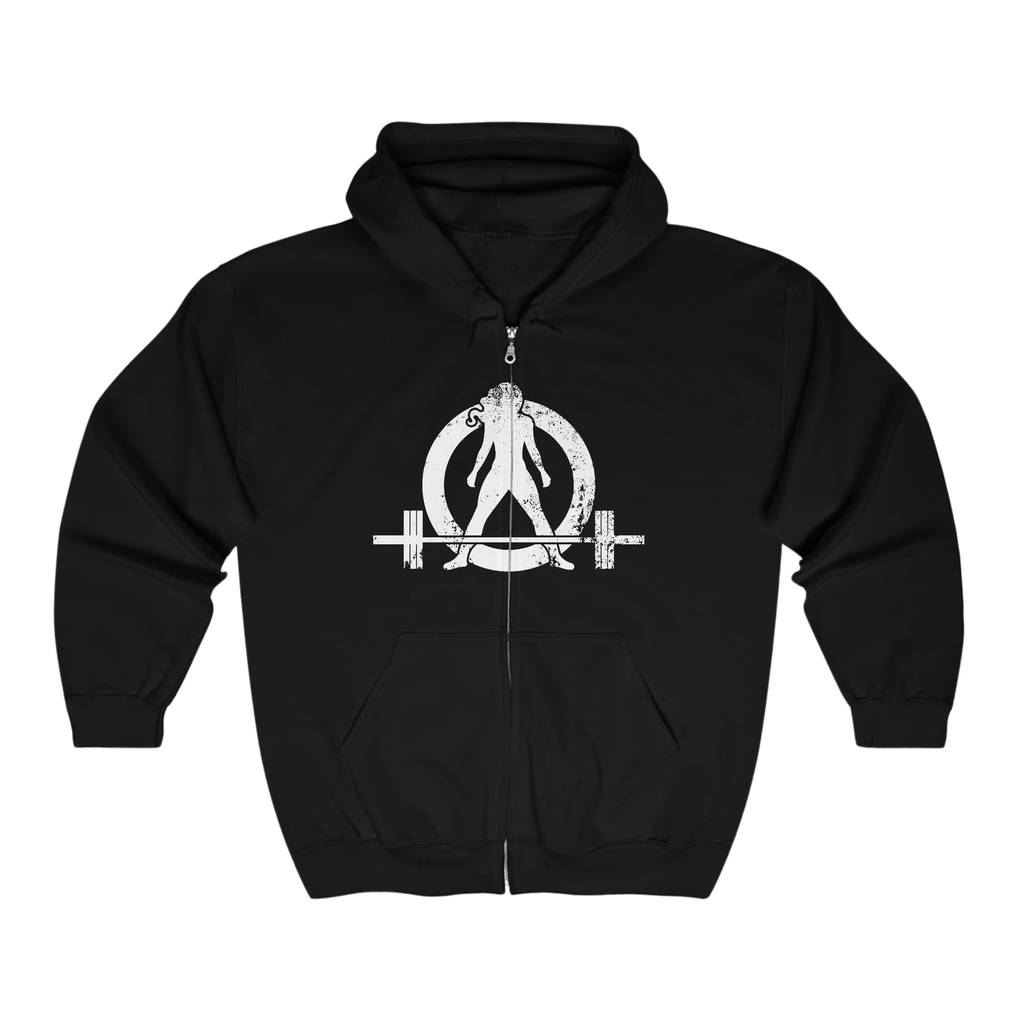 Distressed Logo - Unisex Heavy Blend™ Full Zip Hooded Sweatshirt - White Logo