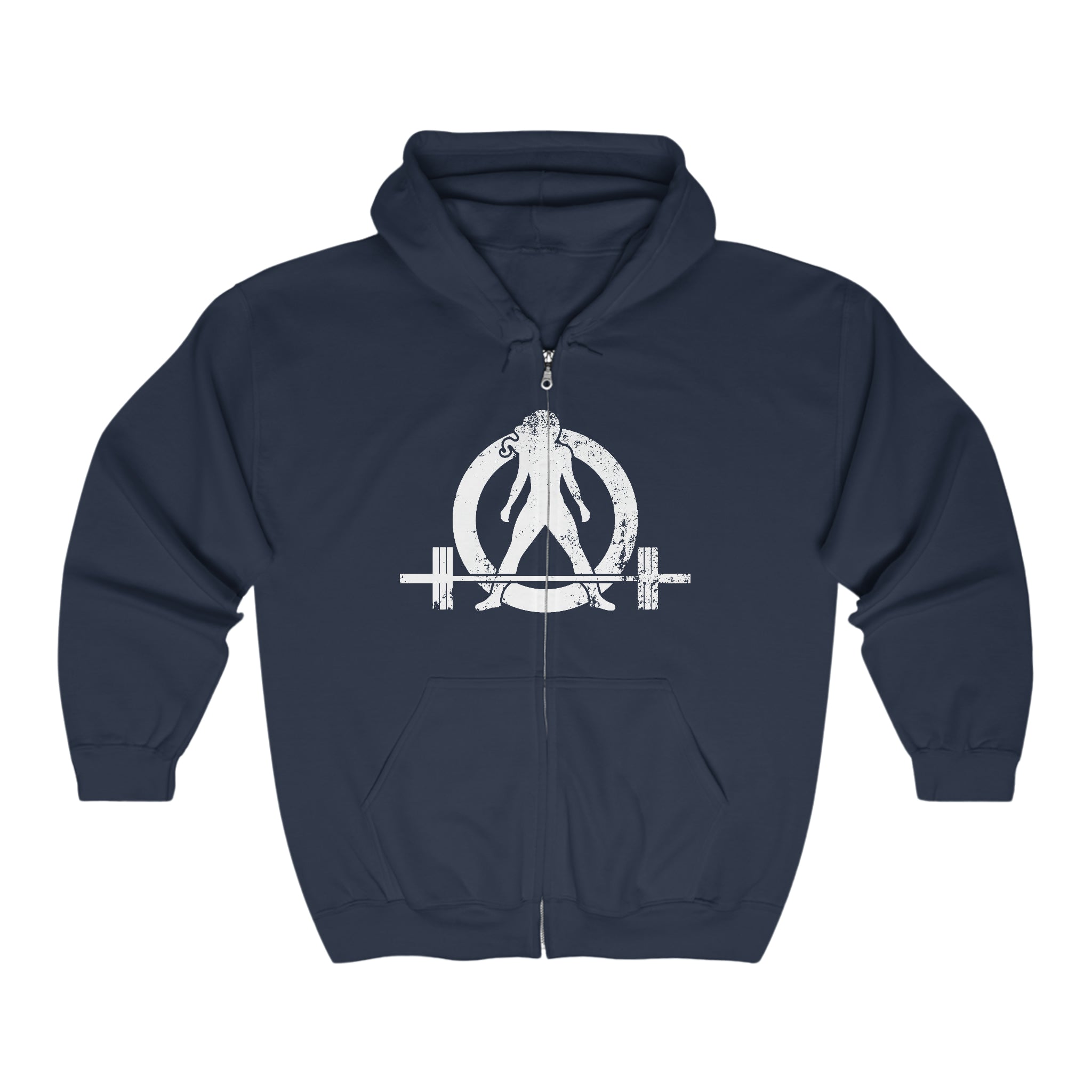 Distressed Logo - Unisex Heavy Blend™ Full Zip Hooded Sweatshirt - White Logo