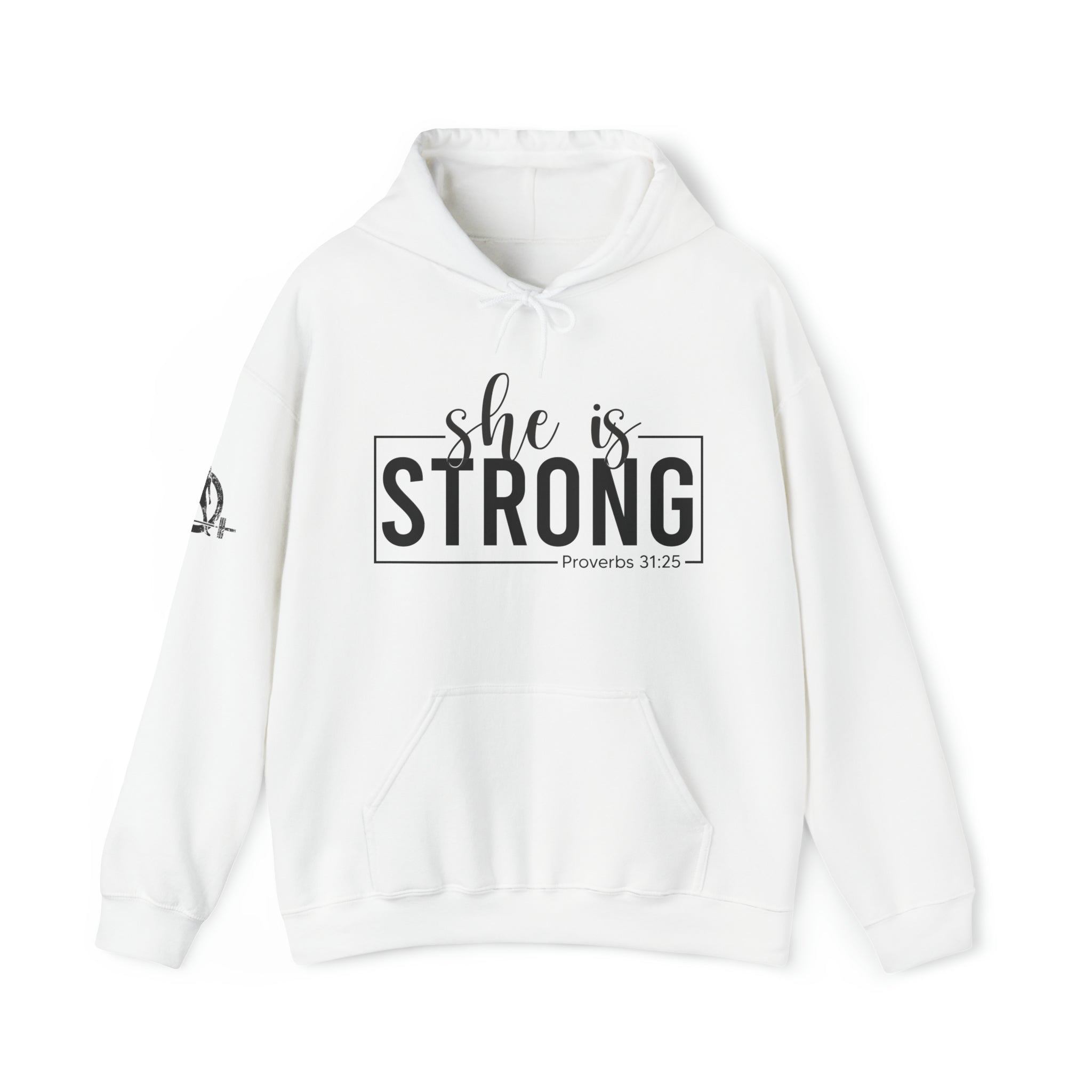 She is Strong - Unisex Heavy Blend Hooded Sweatshirt - Dark Logo - Plain Back