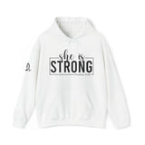 She is Strong - Unisex Heavy Blend Hooded Sweatshirt - Dark Logo - Plain Back