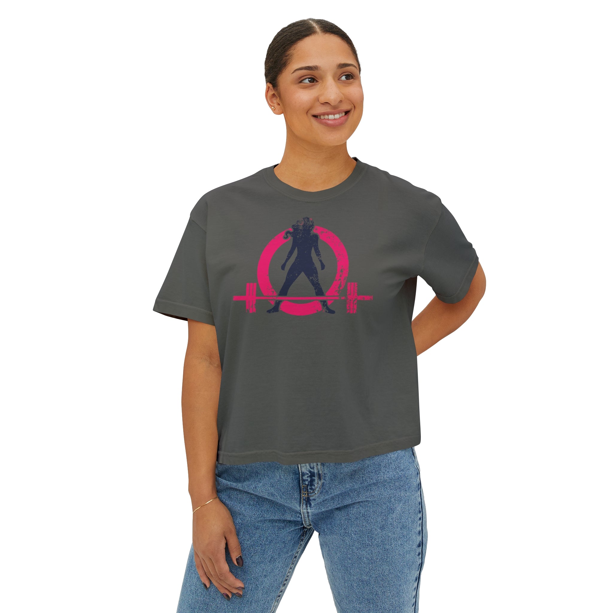 Women's Boxy Tee - Color Distressed Logo Front Plain Back